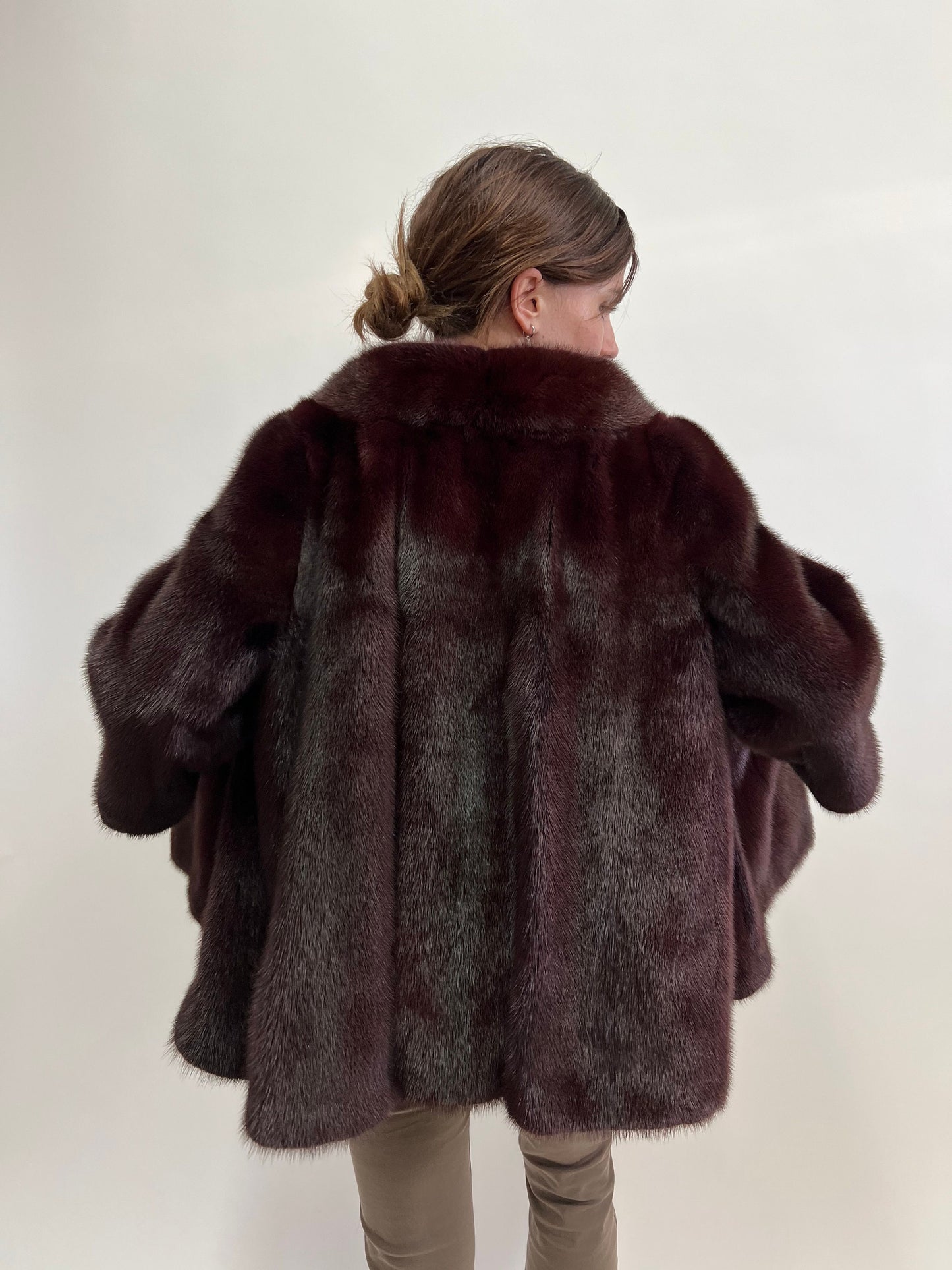 Burgundy Mink Fur Jacket: Saga Quality, Edgy Stand Up Collar