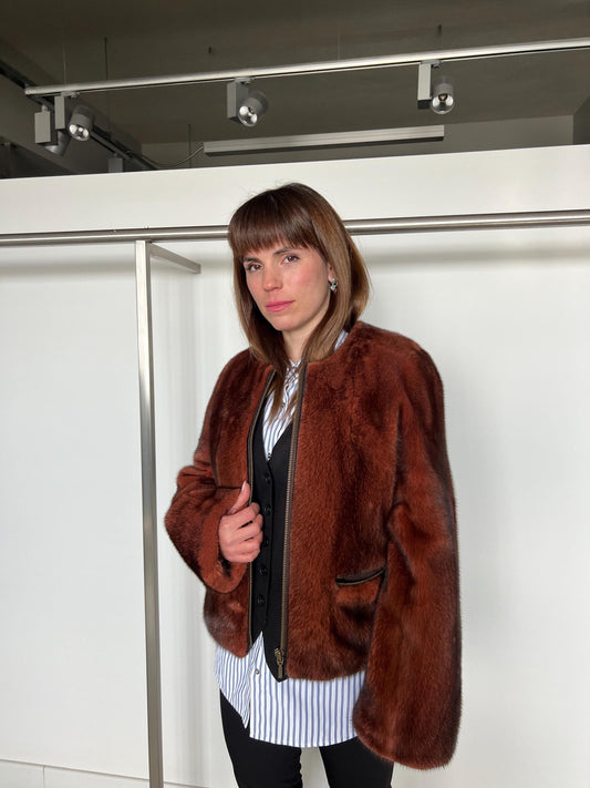 Copper Mink Fur Jacket: Saga Mink, Zipped Pockets, XSmall