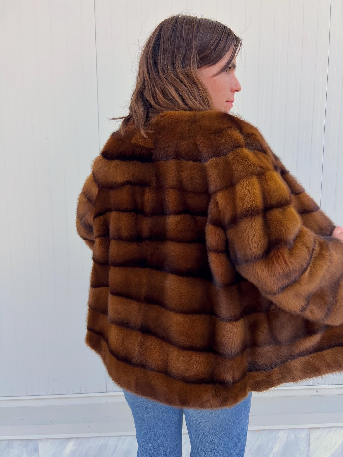Golden Mink Fur Coat: Saga Lavish Full Skin Jacket, Size Medium
