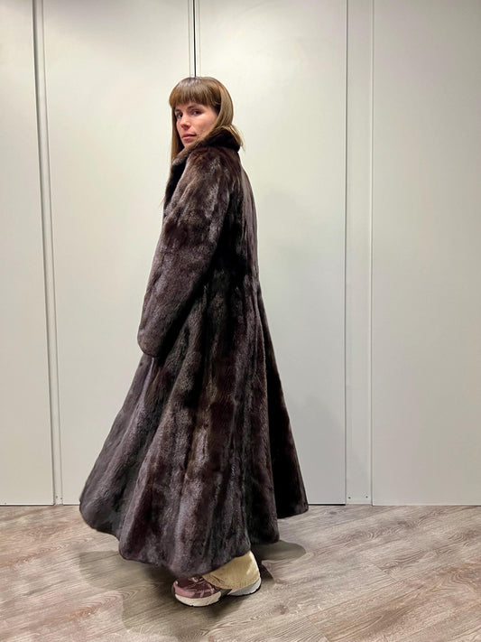 Handmade Mahogany Mink Fur Long Coat: Godet Style, Luxury Gift