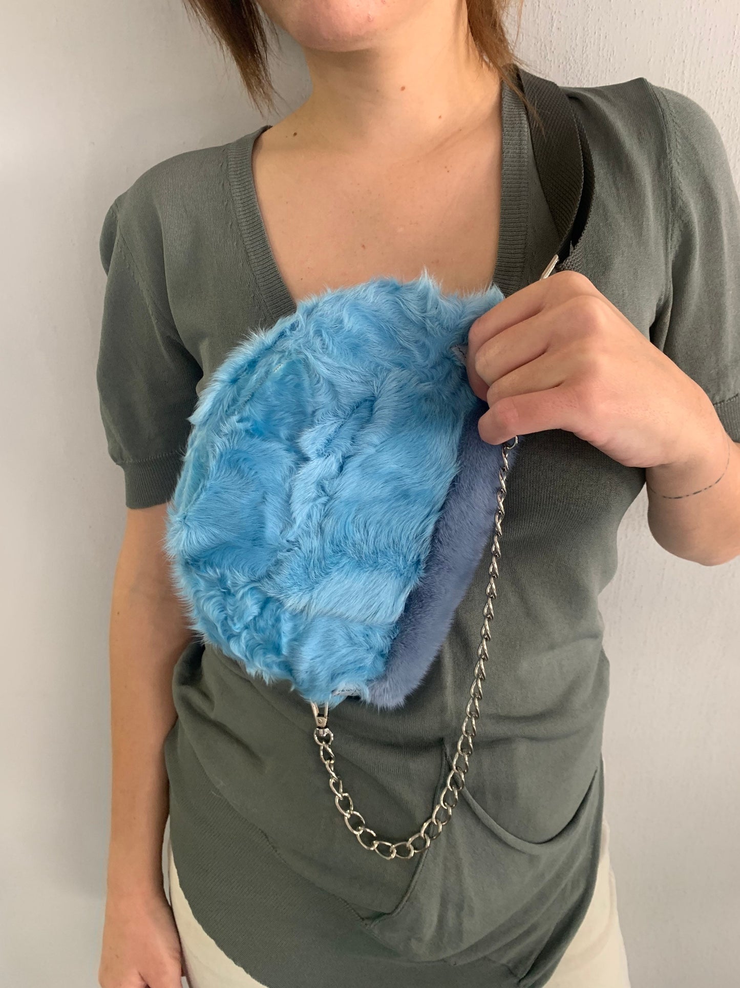 Real Mink Fur Bumbag: Lined Fanny Pack with Chain