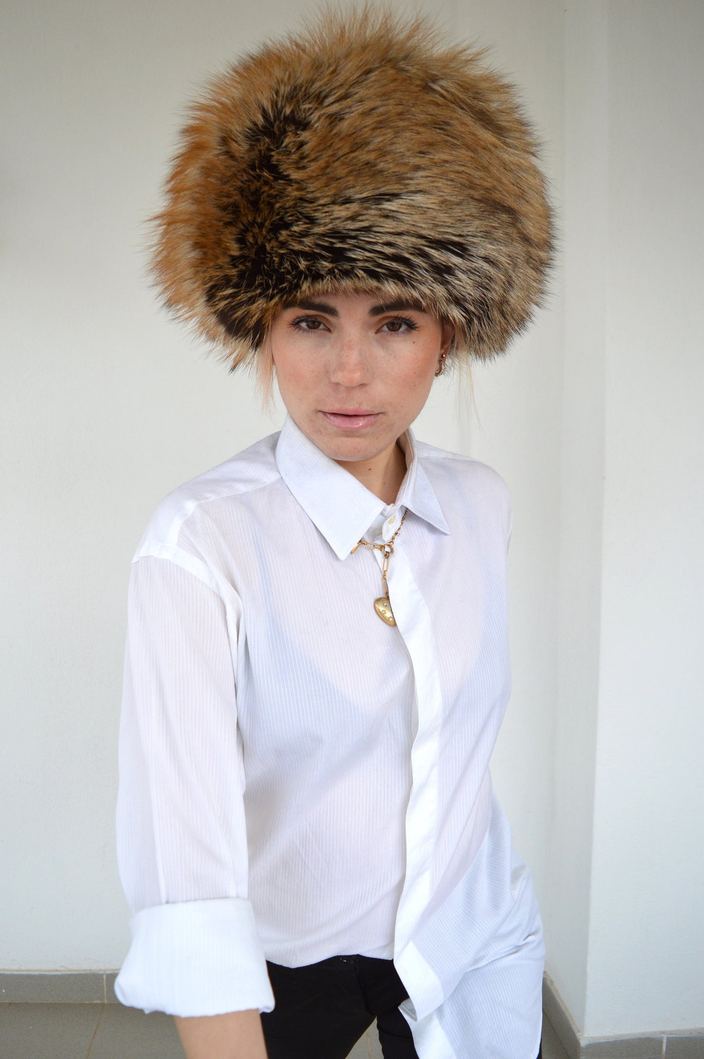 Real Golden Fox Fur Cossack Hat - Winter Head Warmer