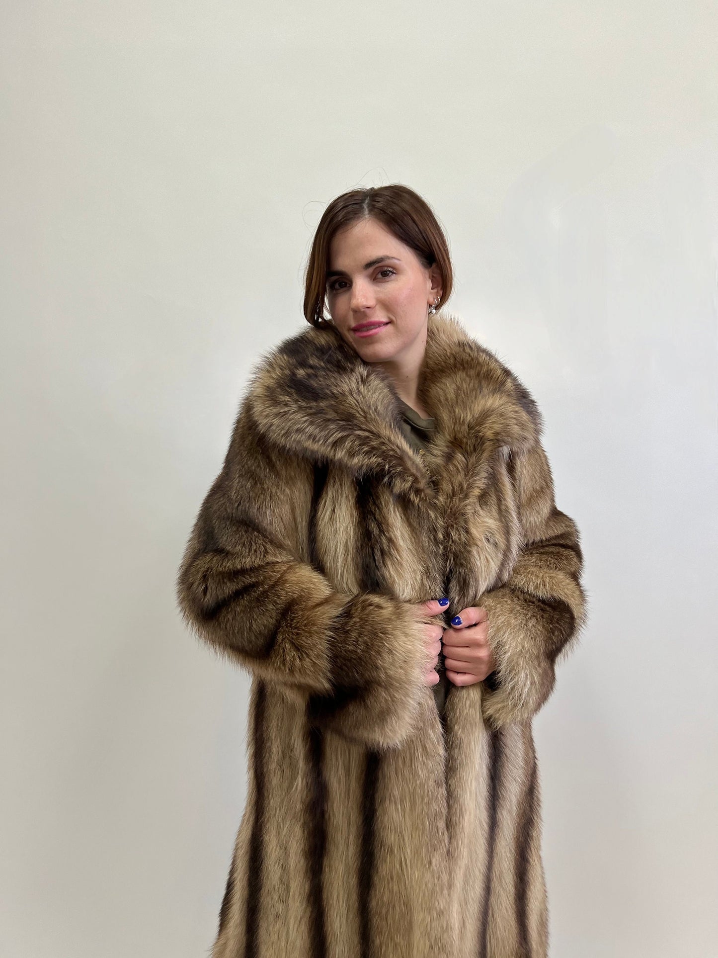 Real Raccoon Fur Coat: Choco Brown Full Length Godet