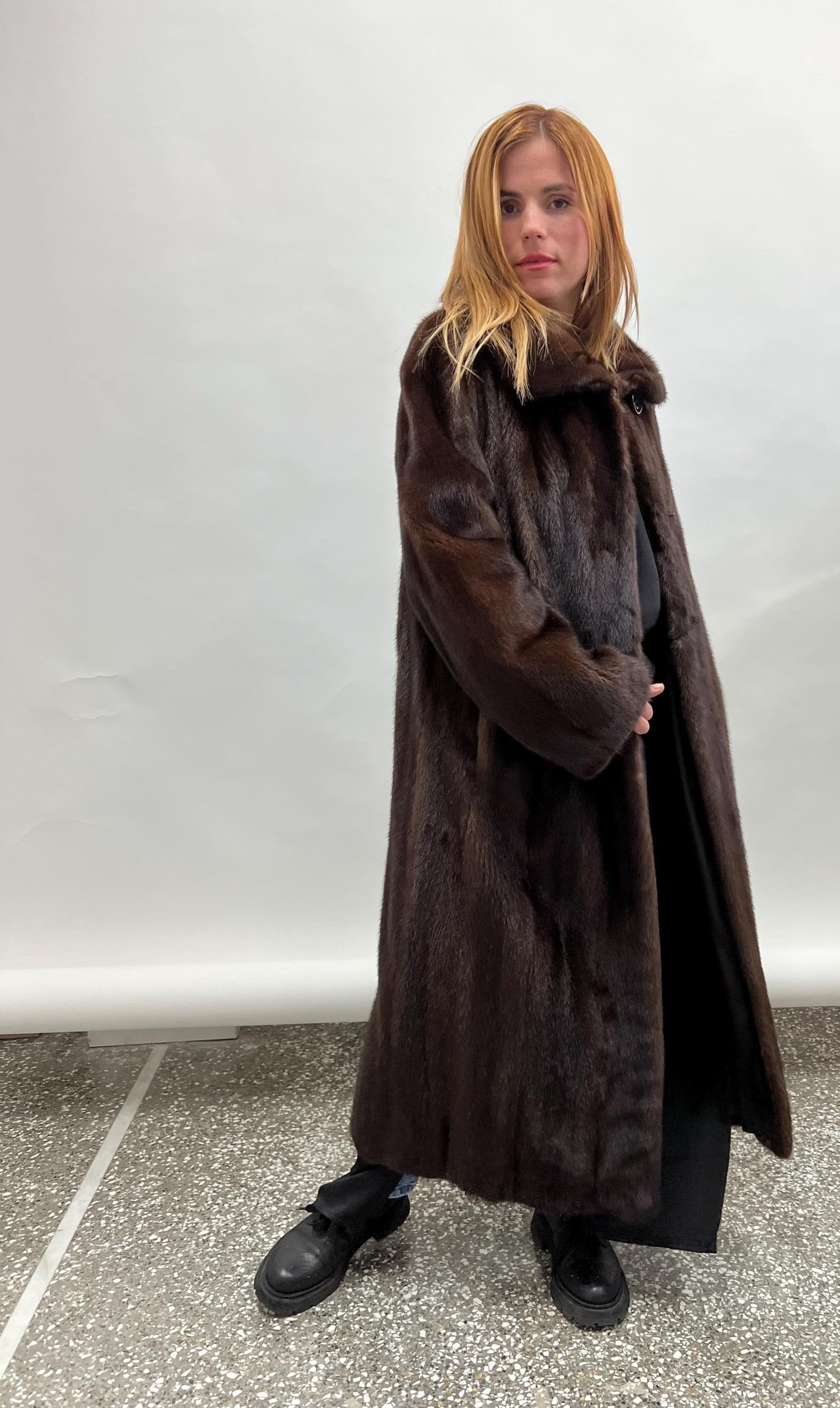 Brown Mink Fur Long Collared Coat - Saga Sustainable Fashion