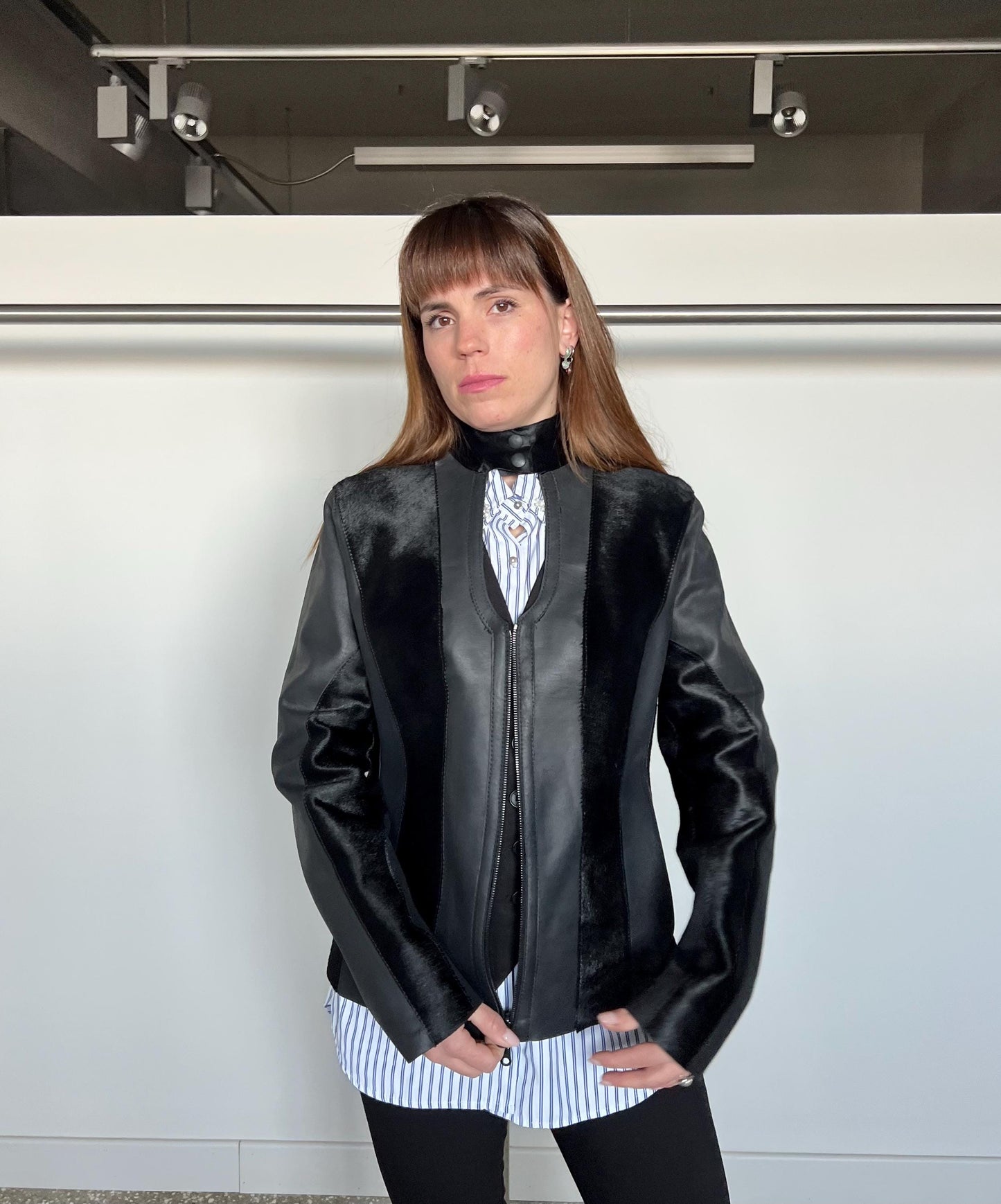 Genuine Hair-On Leather Jacket: Black Calf Cavallino Coat