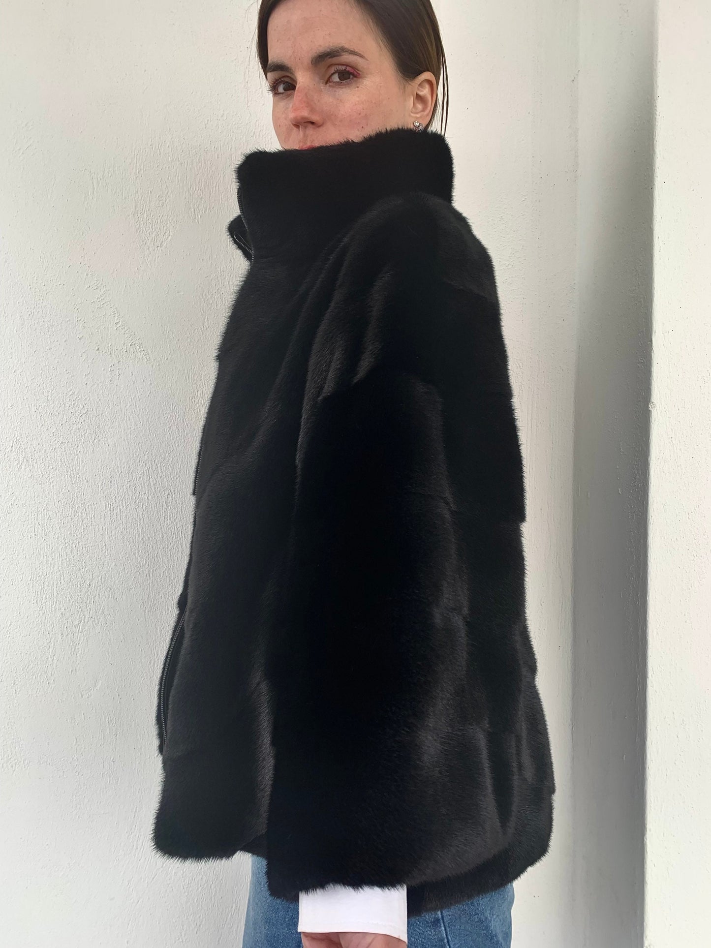 Handmade Black Mink Fur Cape: Oversized Luxury Jacket