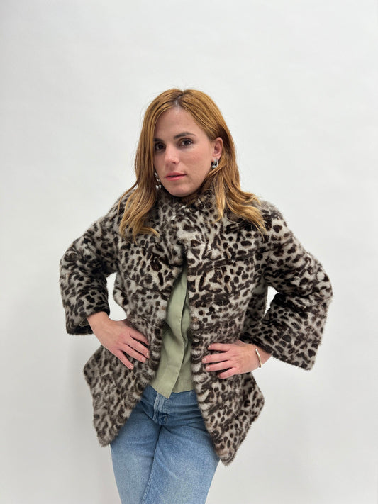 Leopard Print Mink Fur Jacket: Animal stamp Brown Full Skin Coat