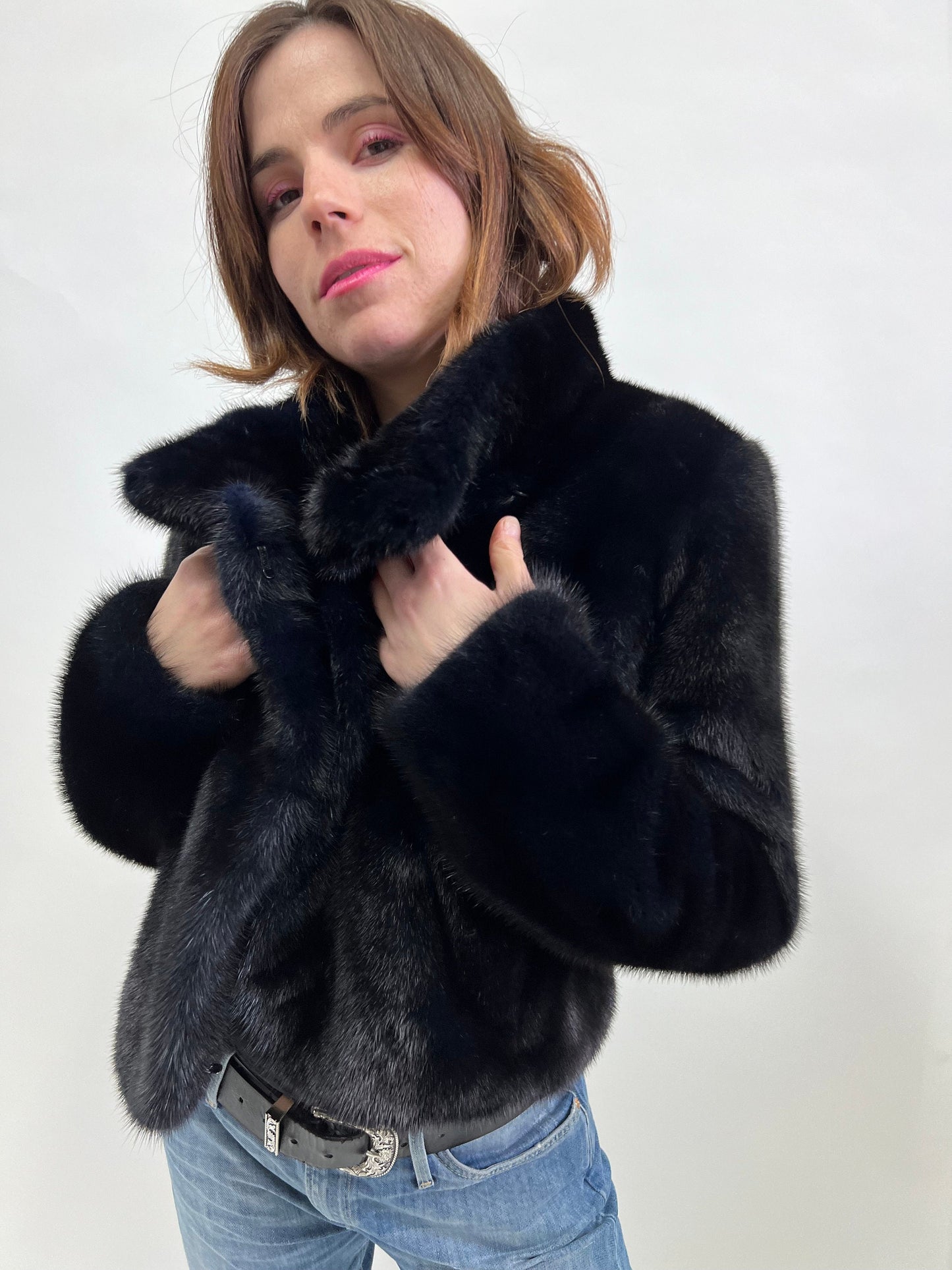 Mink Fur Bolero Jacket: Midnight Blue Copenhagen Fur, Size Small