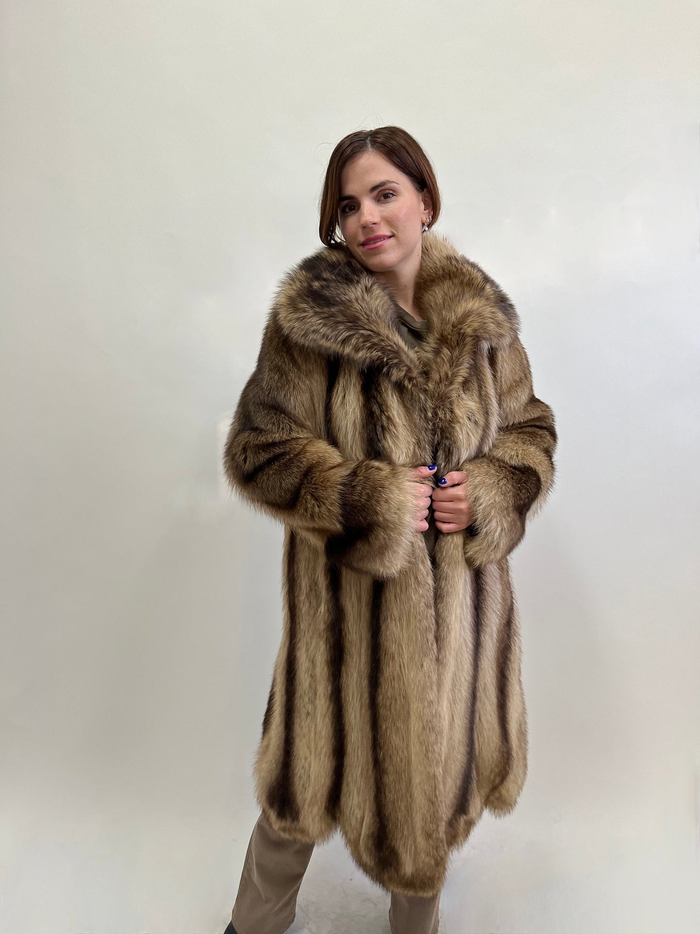 Real Raccoon Fur Coat: Choco Brown Full Length Godet
