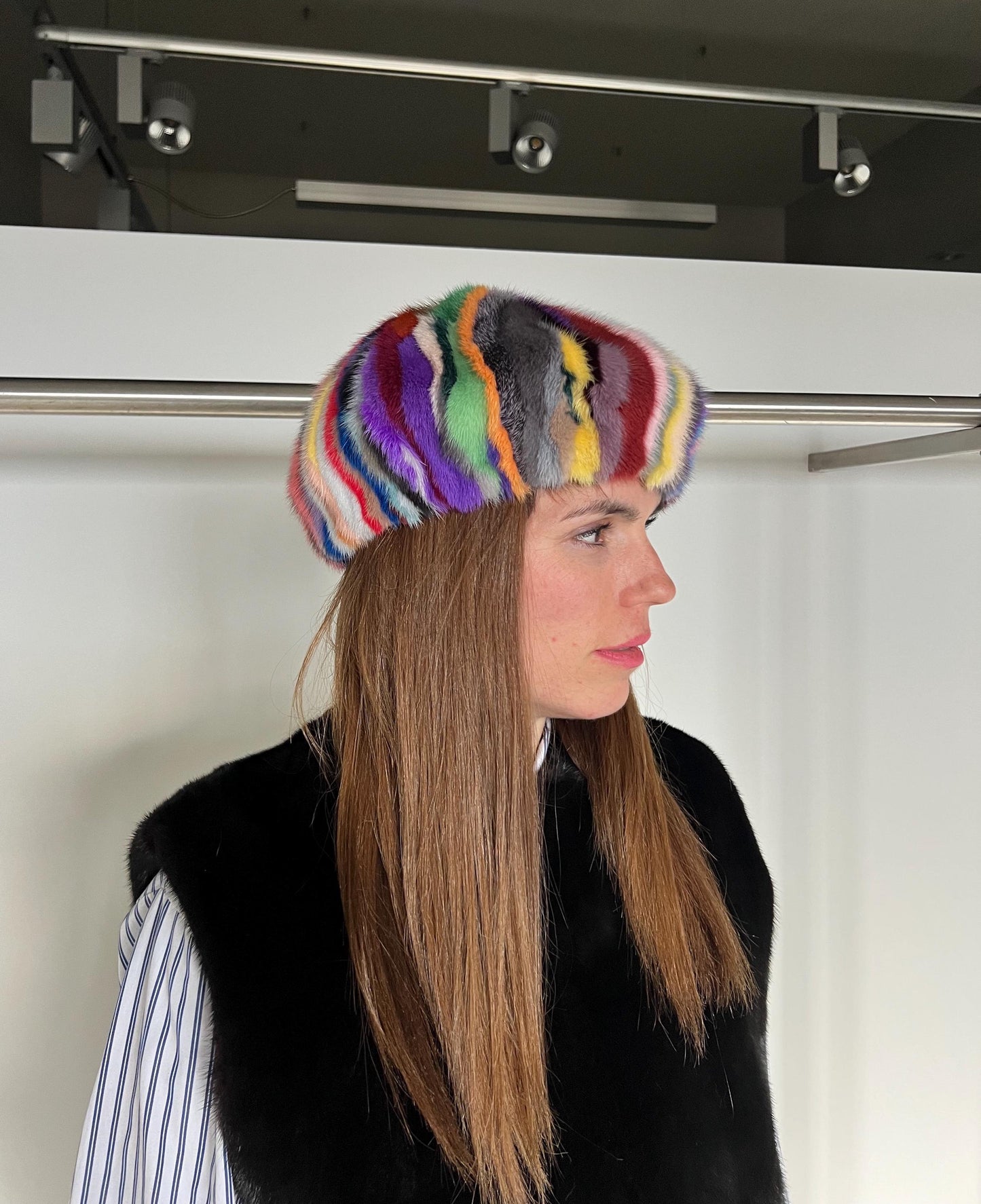 Handmade Multicolored Mink Fur Beret: Stylish Winter Hat