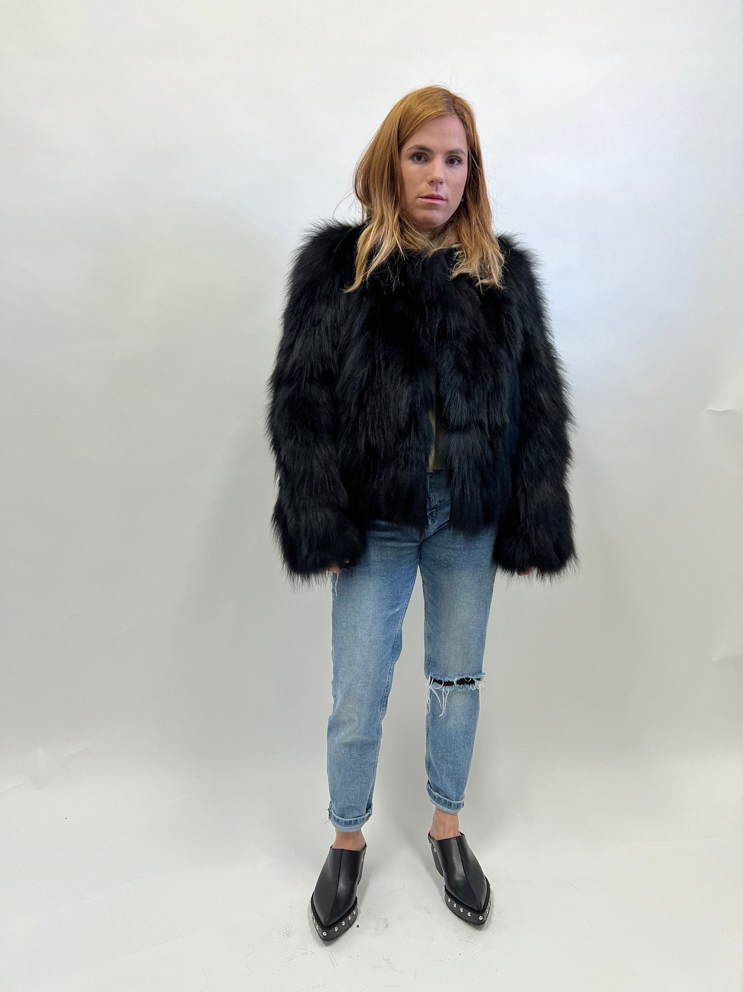 Real Black Fox Fur Jacket: Handmade Winter Coat
