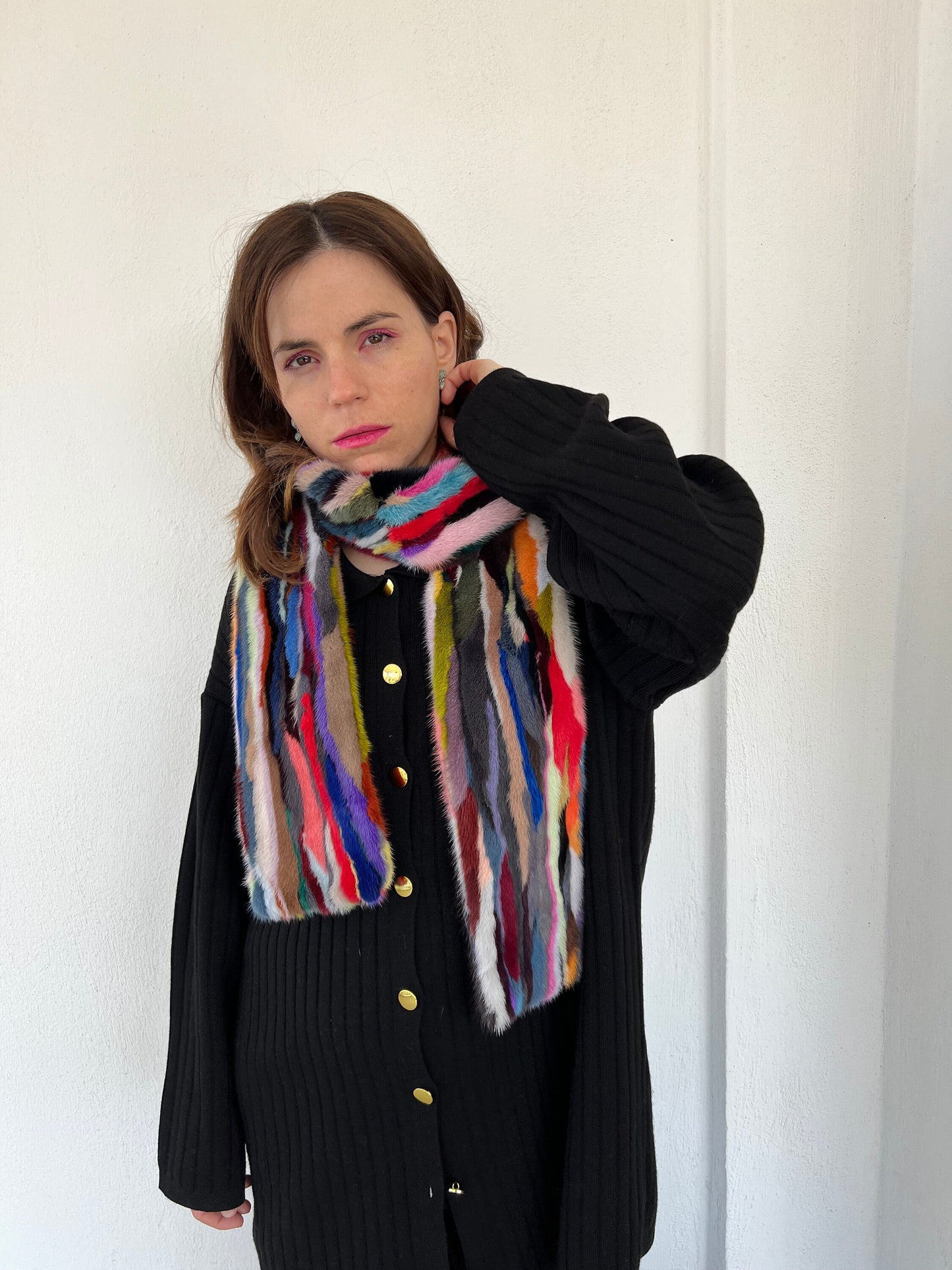 Multicolor Mink Fur Scarf: Genuine Long Fur Stole