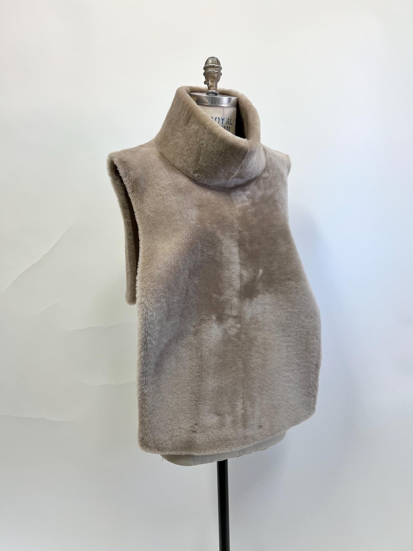 Turtleneck  warmer Shearling Shawl Poncho: Off White Fur with Cuffs