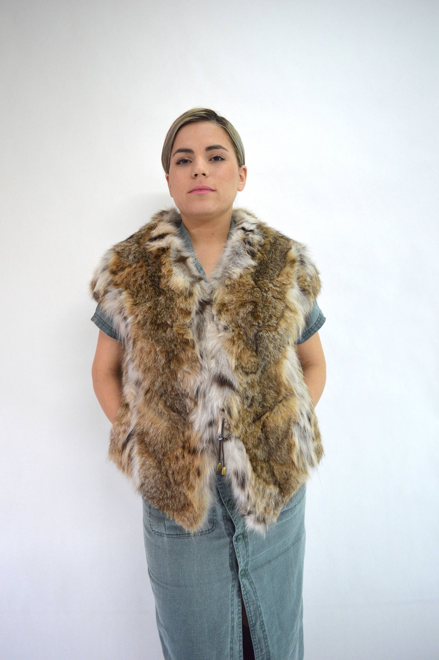 Gris Fox Fur Stole - Real Fur Bolero Shawl - Size 8-10