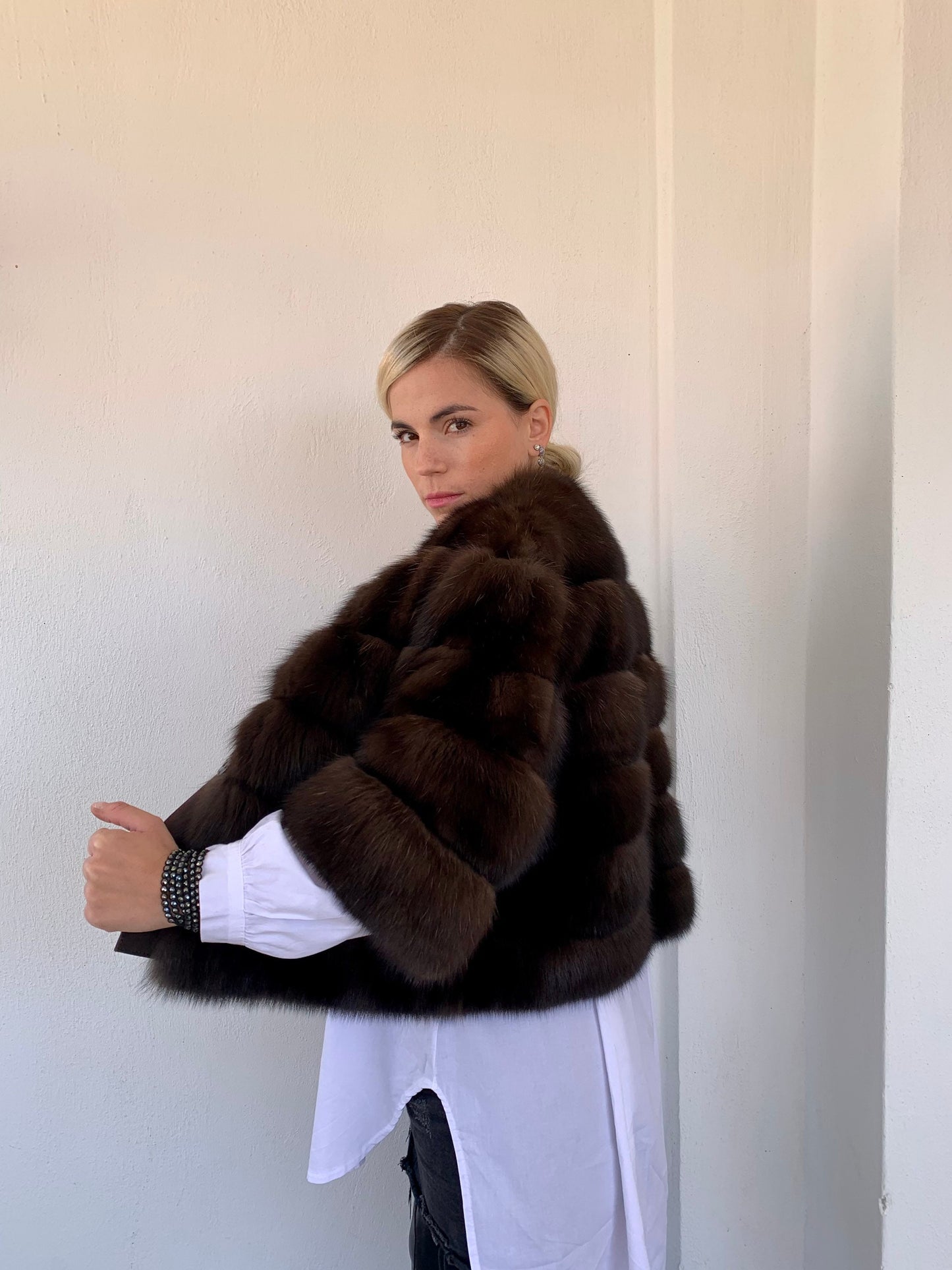 Real Sable Barguzinsky Bolero: Brown Fur, Leather Trim, Cashmere Lining