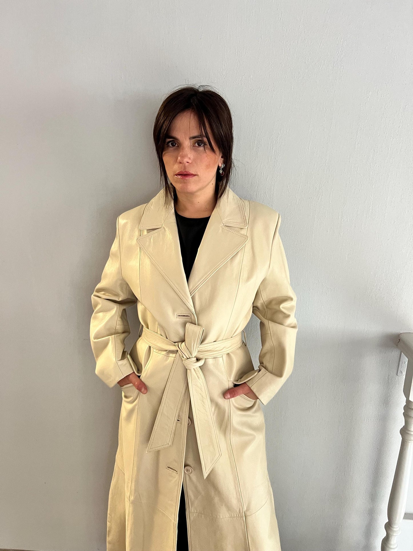 Handmade Nappa battery Lamb Leather Coat: Genuine Camel Leather, Tie Wrap