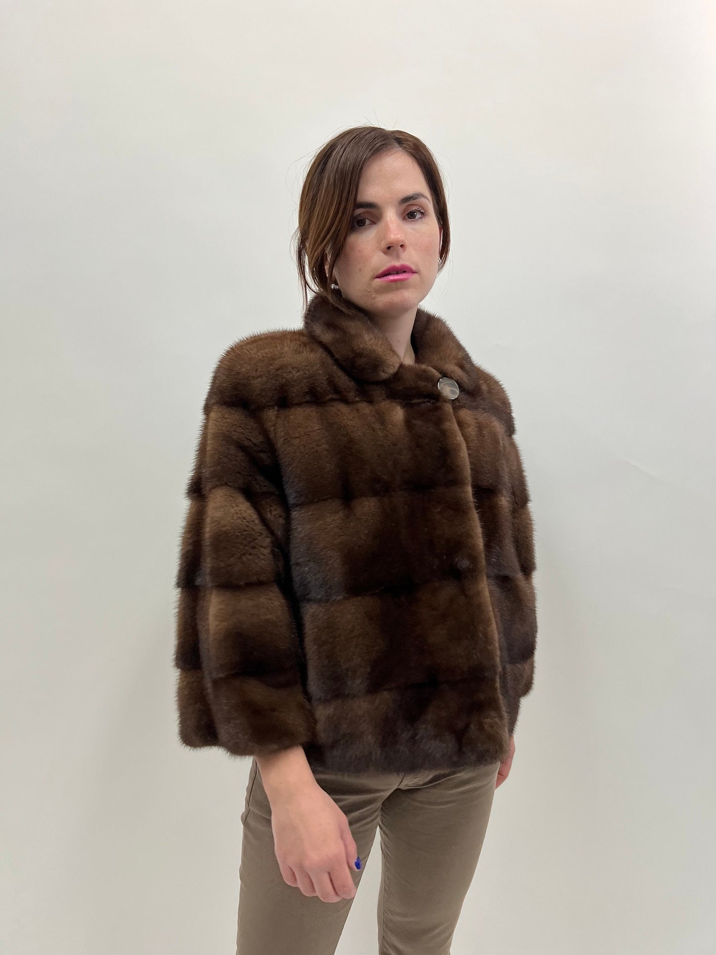 Demi Buff Mink Fur Bolero Jacket: Horizontal Collar, Full Skin
