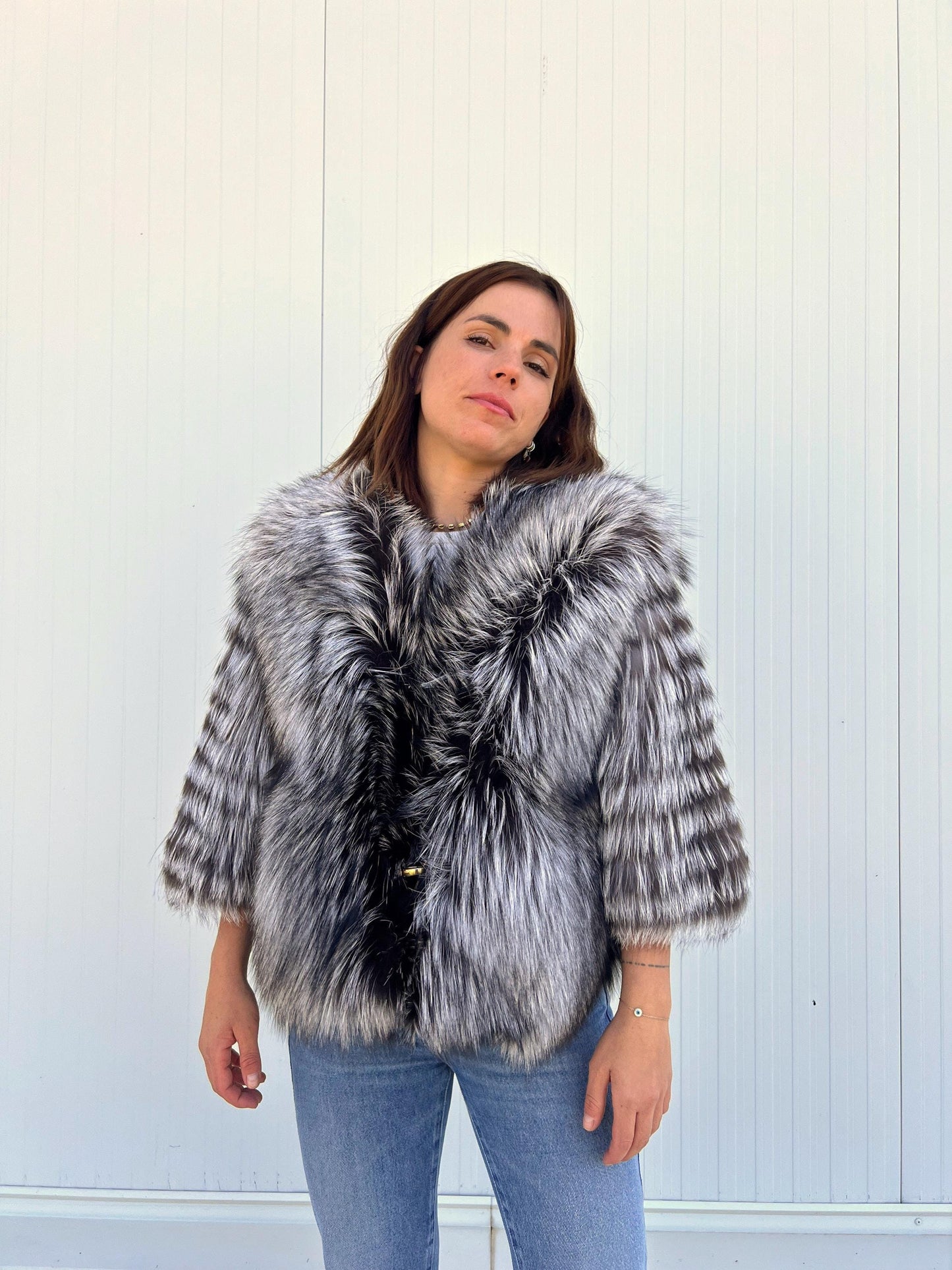 Handmade Grey Fox Fur Jacket: Lightweight, Everyday Fluffy Coat