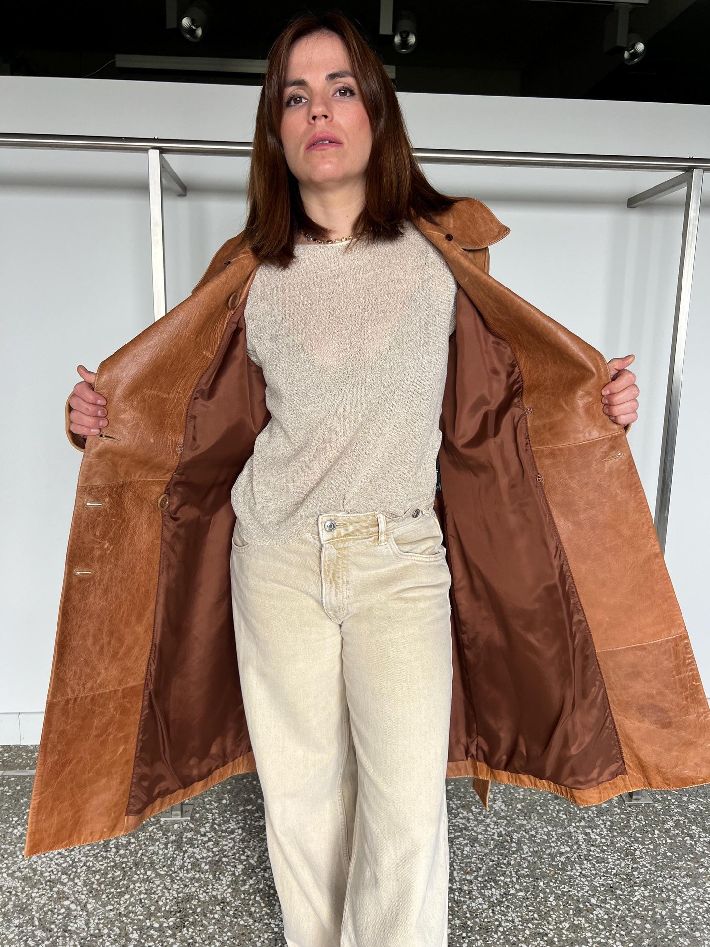 Handmade Whiskey Distressed Leather Coat, Tan Brown Fur Collar