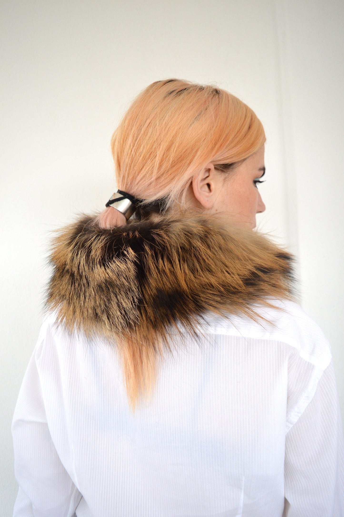 Real Golden Fox Fur Headband Collar: Winter Loop Scarf