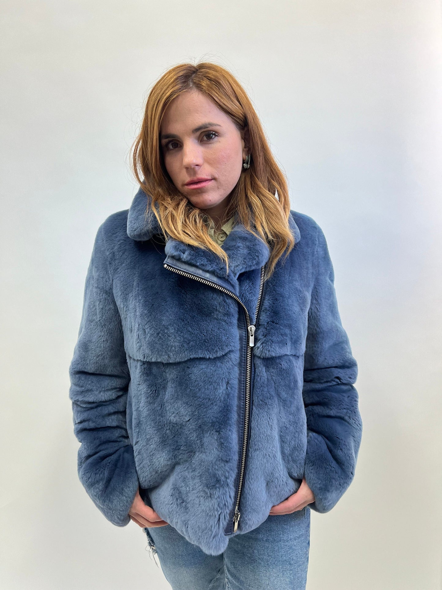 Rex Rabbit Fur Biker Jacket: Silver Hardware, Luxury Women's Gift