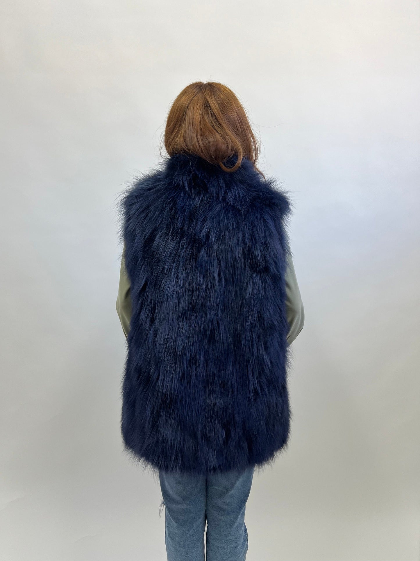 Denim Blue Fox Fur Vest: Women's Winter Genuine Fur Jacket
