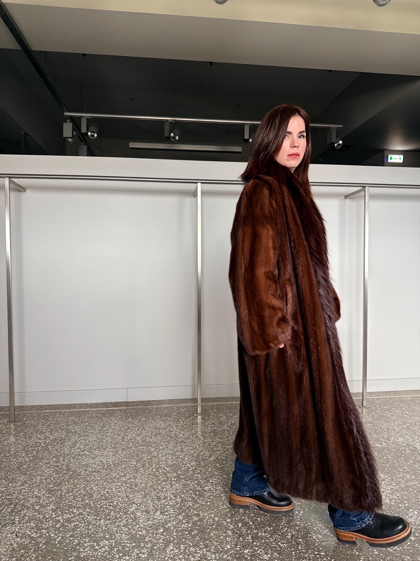 Oversized Demi Buff Mink Fur Coat with Fox Trim: Pastel Whisky Stroller, Handmade Greece