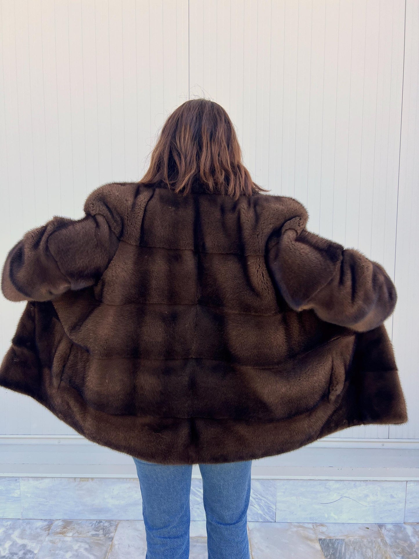 Real Mink Fur Velvet Collared Jacket - Demi Buff Brown, Small/Medium/Large