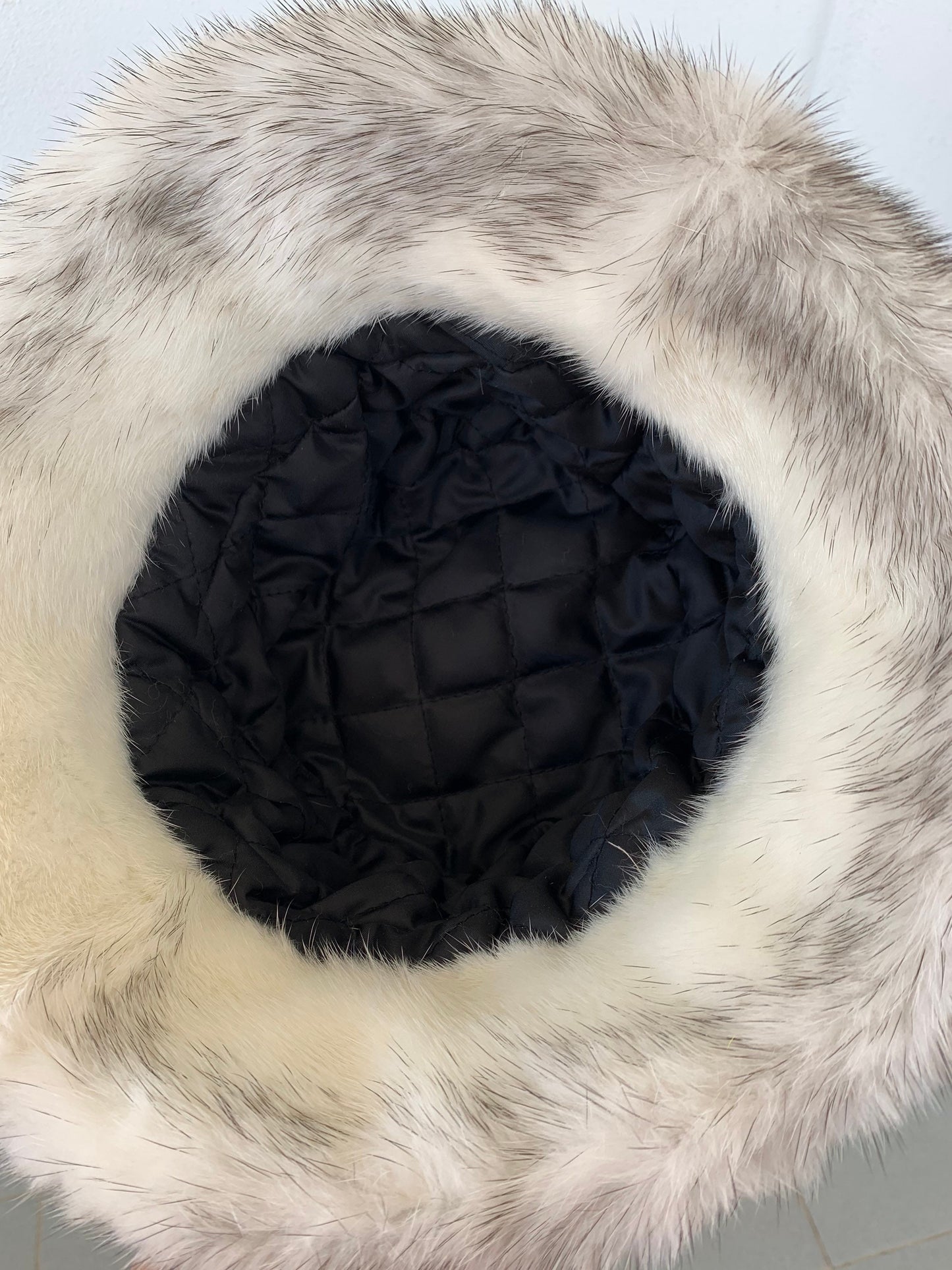 Real Mink Fur Bucket Hat: Silver Cross Design, Padded Lining