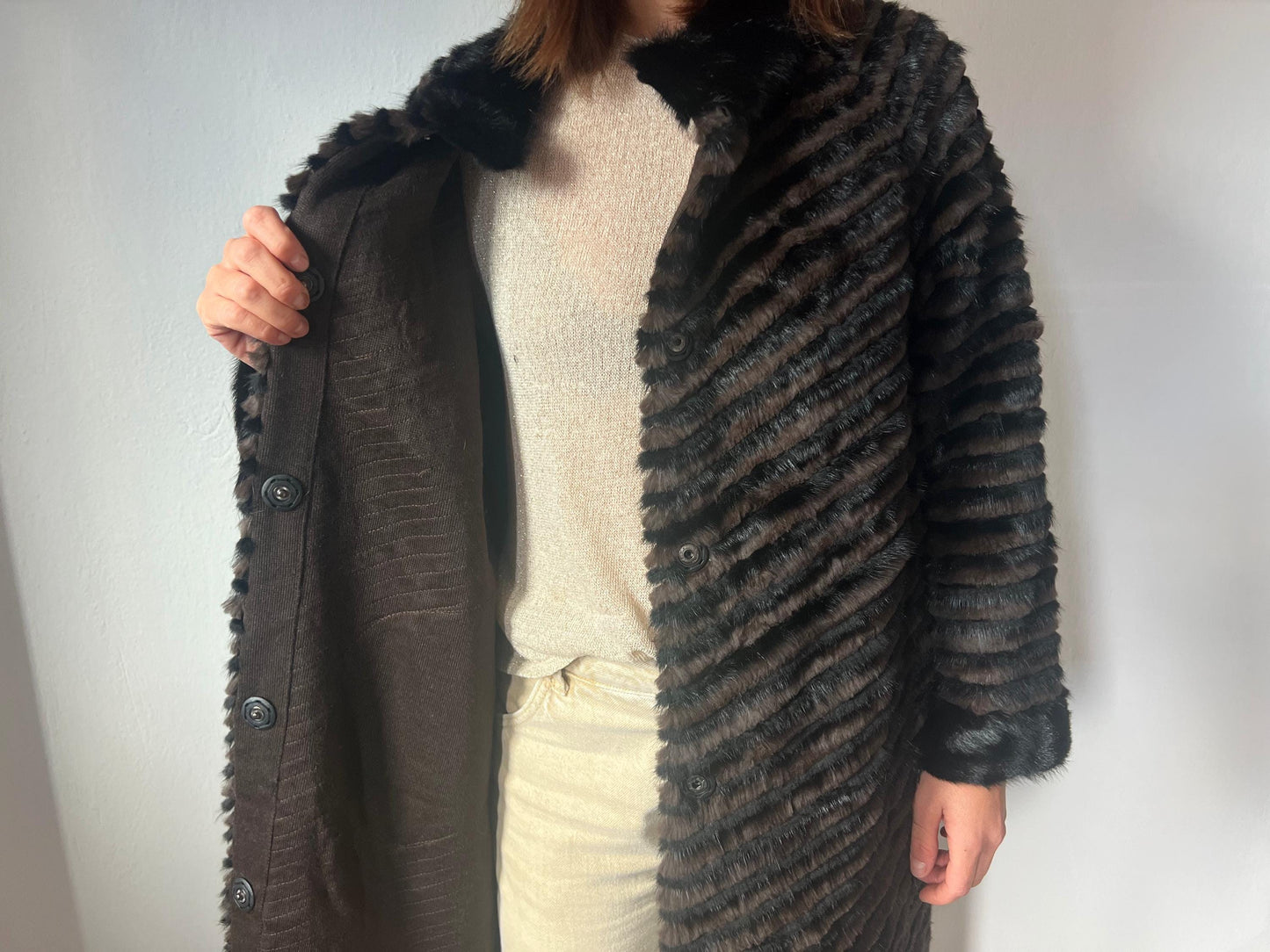 Handwoven Mink Fur Coat - Wool Lined Jacket