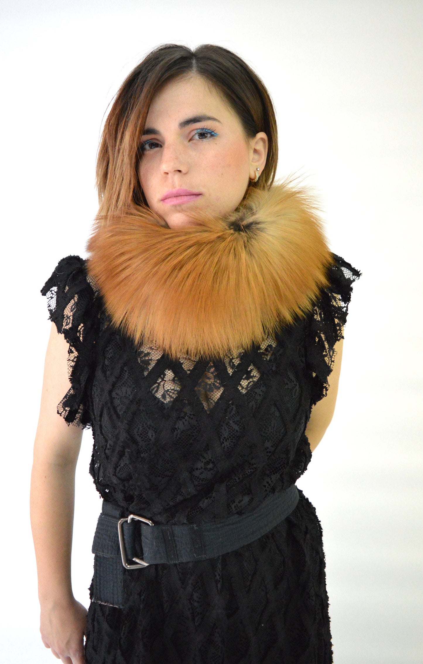 Real Red Fox Fur Headband Collar: Winter Loop Scarf