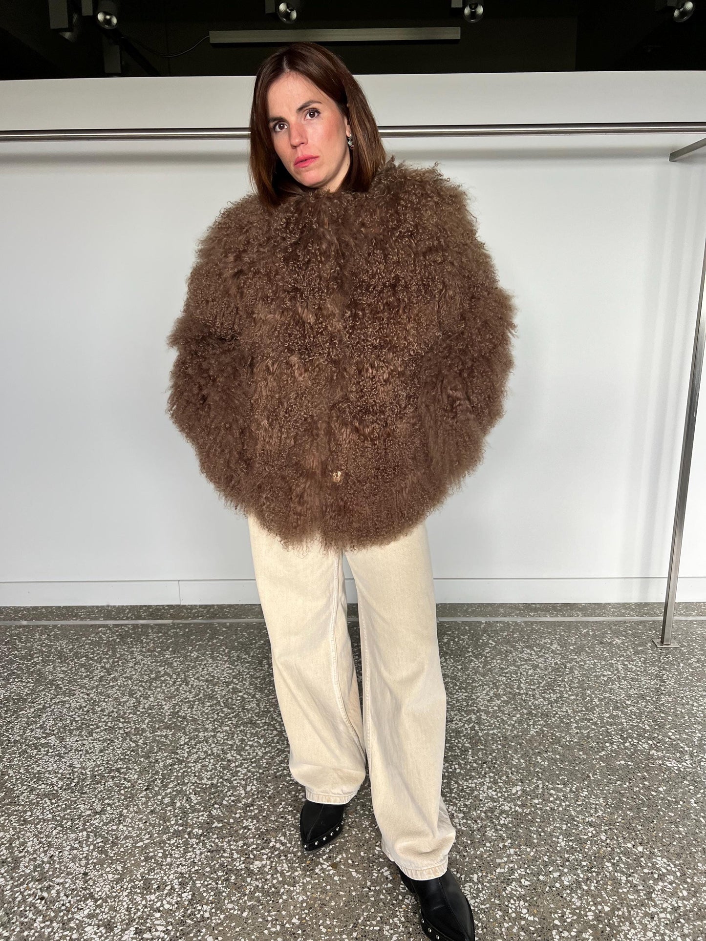 Handmade Chocolate Mongolian Lamb Fur Jacket: Soft Fluffy Brown