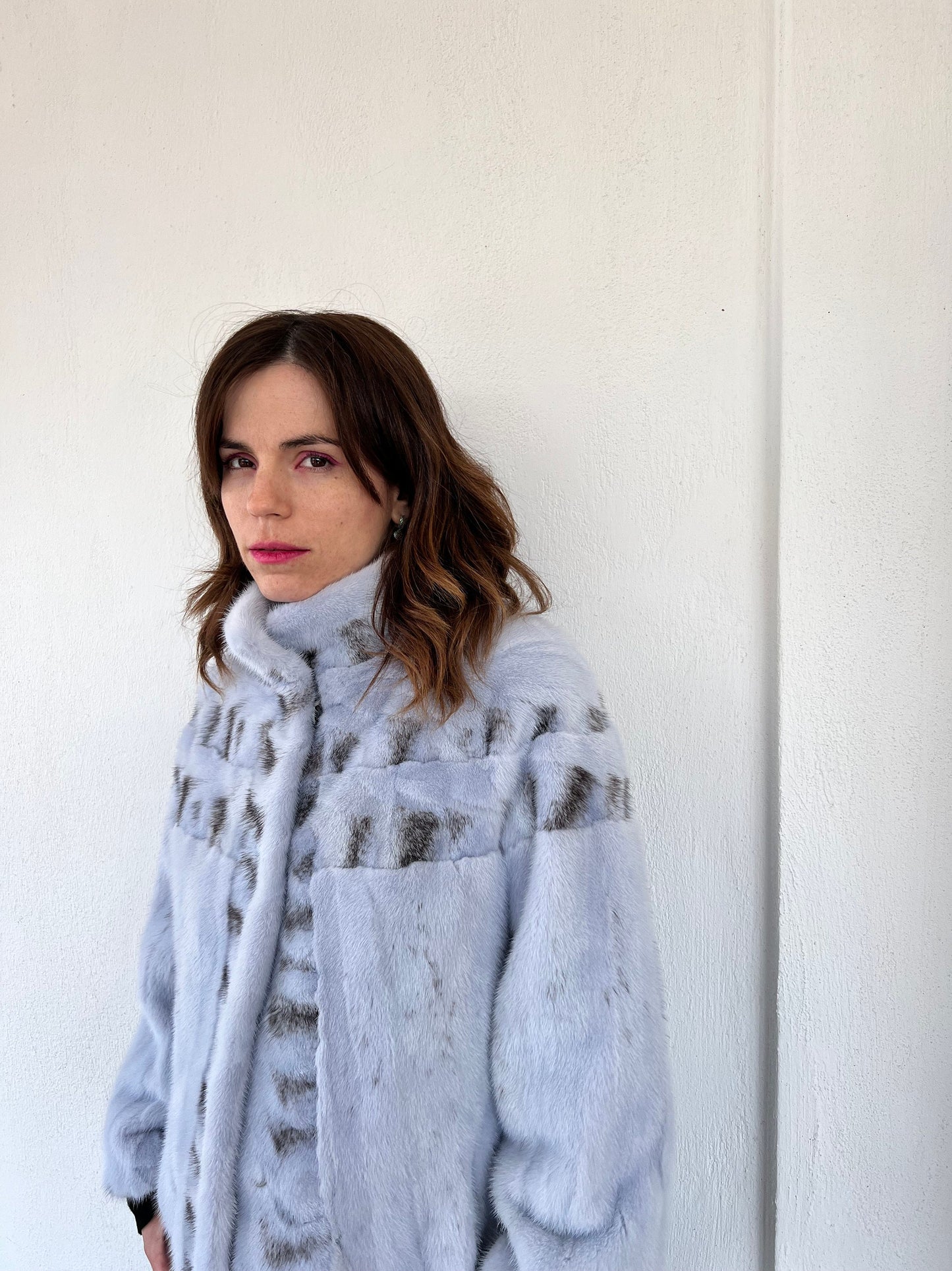 Baby Blue Mink Fur Jacket: High Collar artisanal fur - Handmade in Greece.
