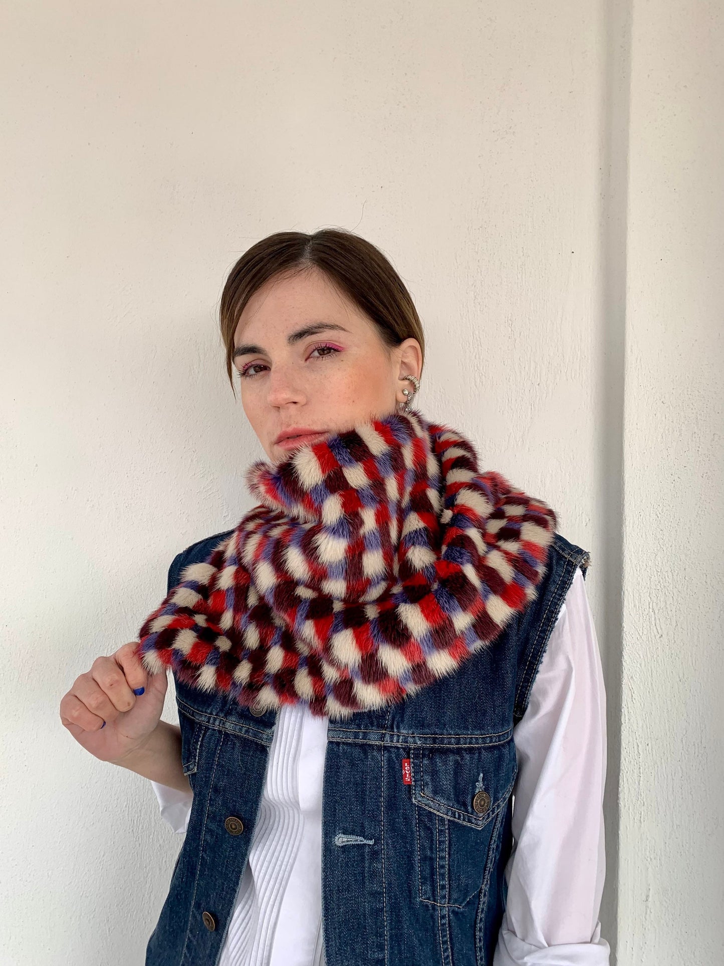 Pixelated Mink Fur Cowl: Zipped Loop Scarf