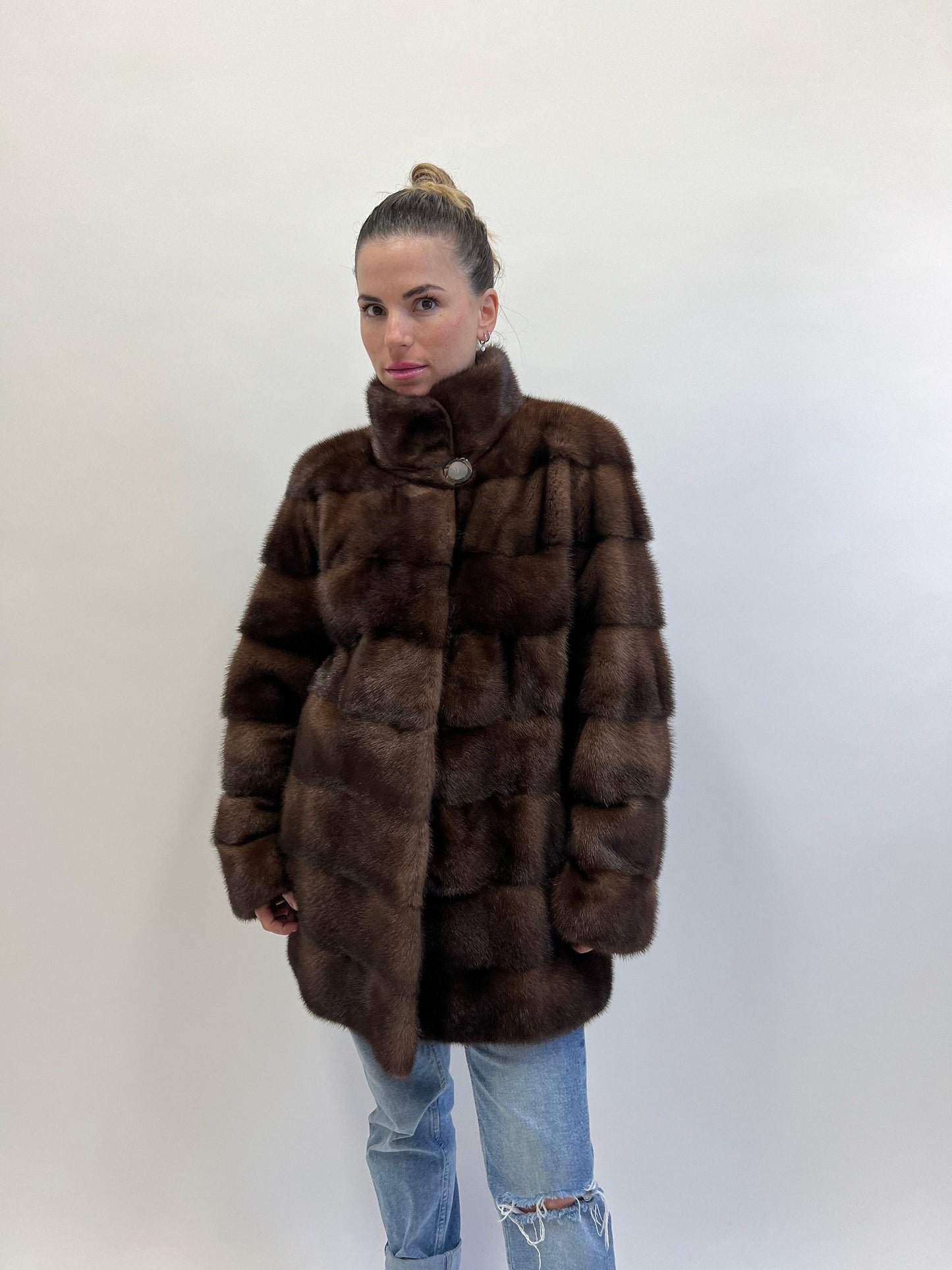 Brown Mink Fur Coat: Full Skin Jacket, Size Small