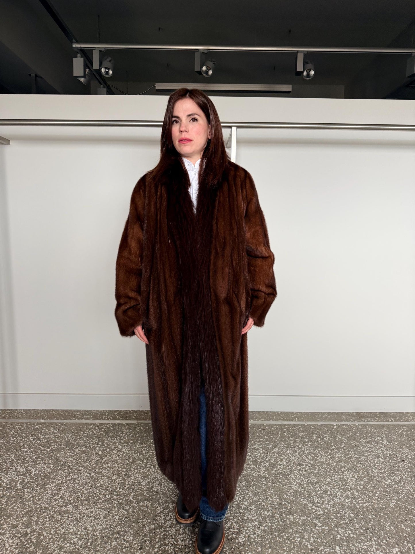 Oversized Demi Buff Mink Fur Coat with Fox Trim: Pastel Whisky Stroller, Handmade Greece