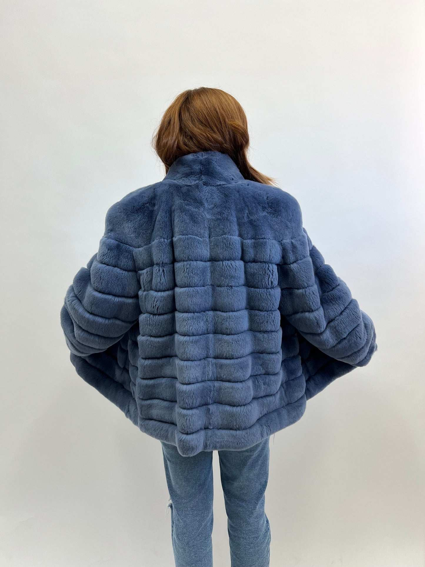 Plus Size Rex Rabbit Fur Jacket with Leather Trim