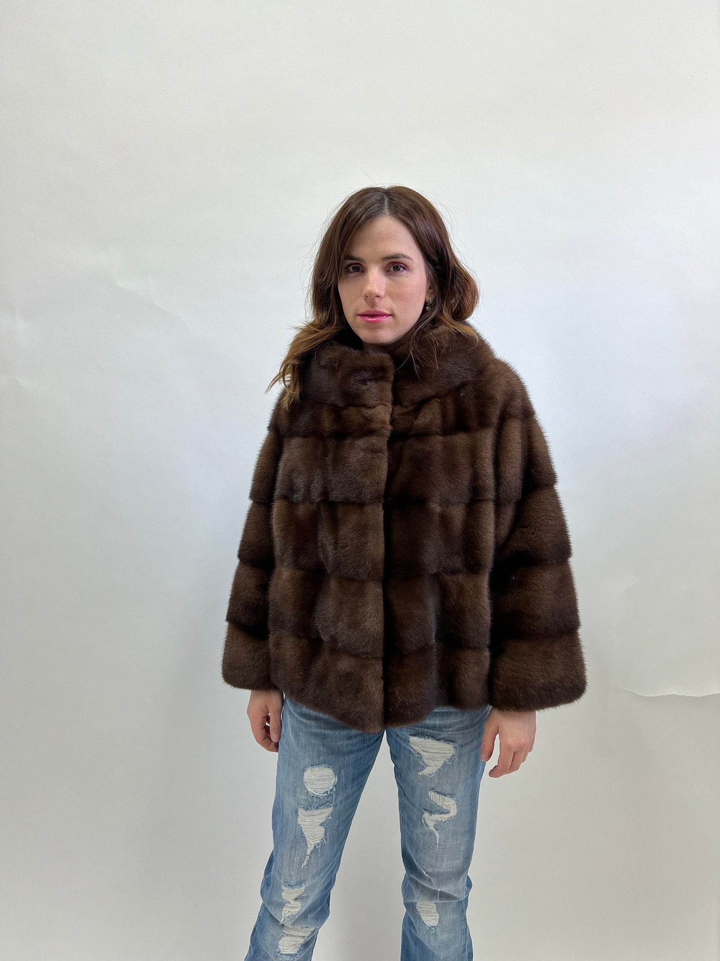 Brown Mink Fur Jacket: Handmade Saga Mink Coat