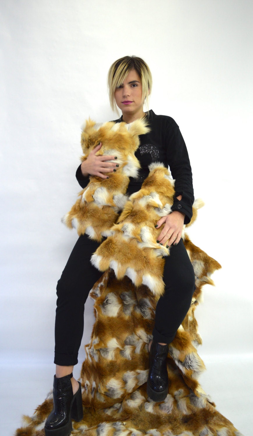 Red Fox Fur Pillow Case: Canadian Fur Home Decor (19.3 x 16.93 inches)