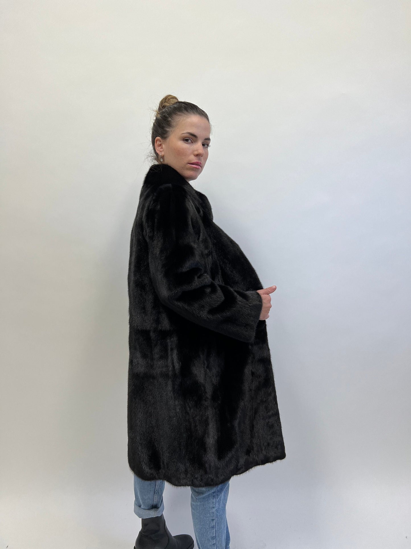 Black Mink Fur Coat: Saga Furs, Stand Up Collar