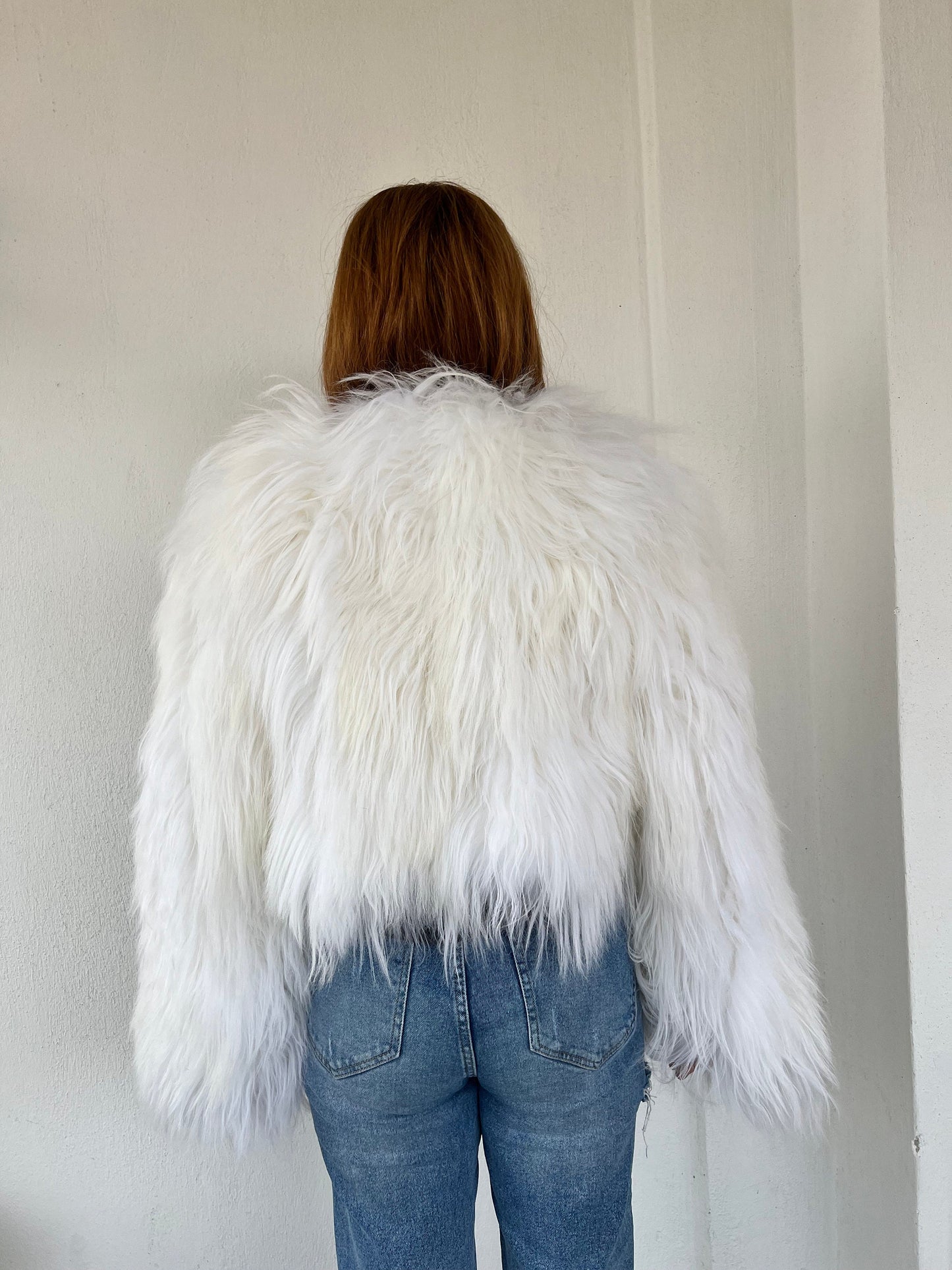 Handmade Mongolian Sheepskin Fur Jacket: Collarless Winter Coat