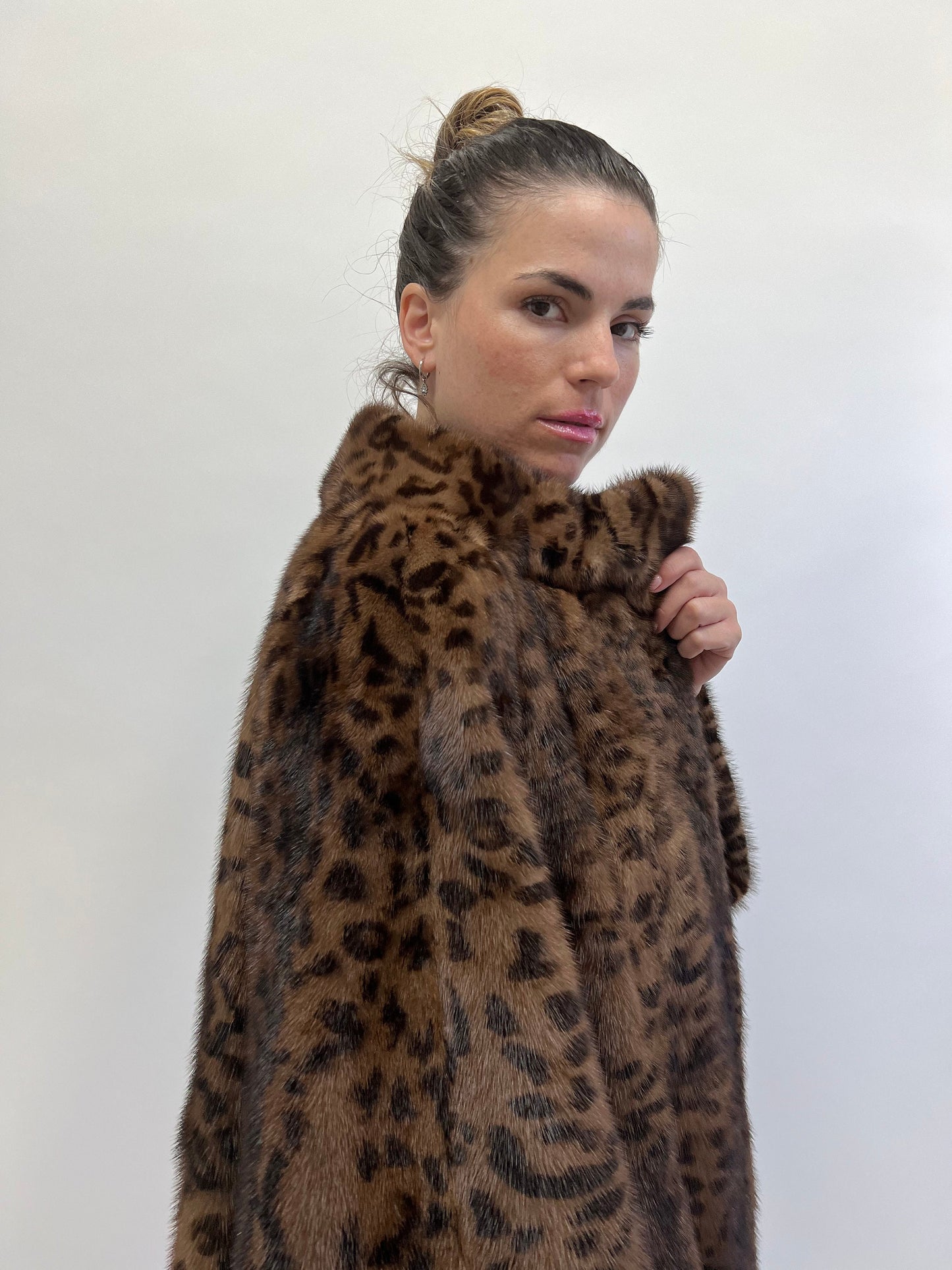 Leopard Print Brown Mink Fur Coat - Luxury Demi Buff Jacket