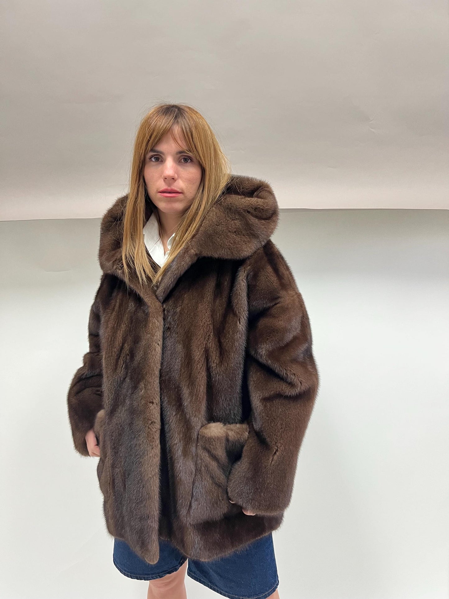 Real Brown Mink Hooded Jacket - Saga Demi Buff Fur