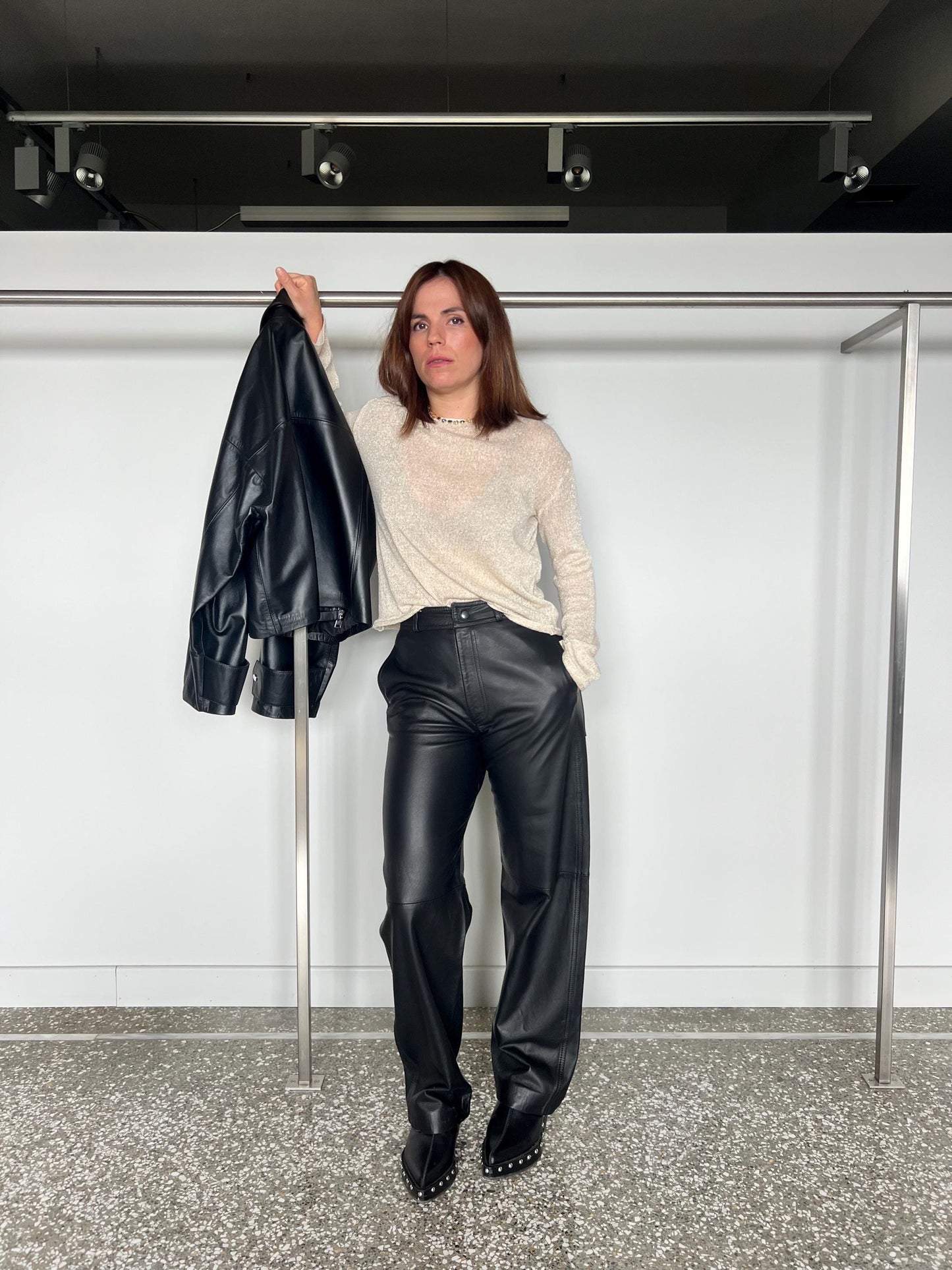 Handmade Black Nappa Leather Jacket: Boxy Zip Up Blazer