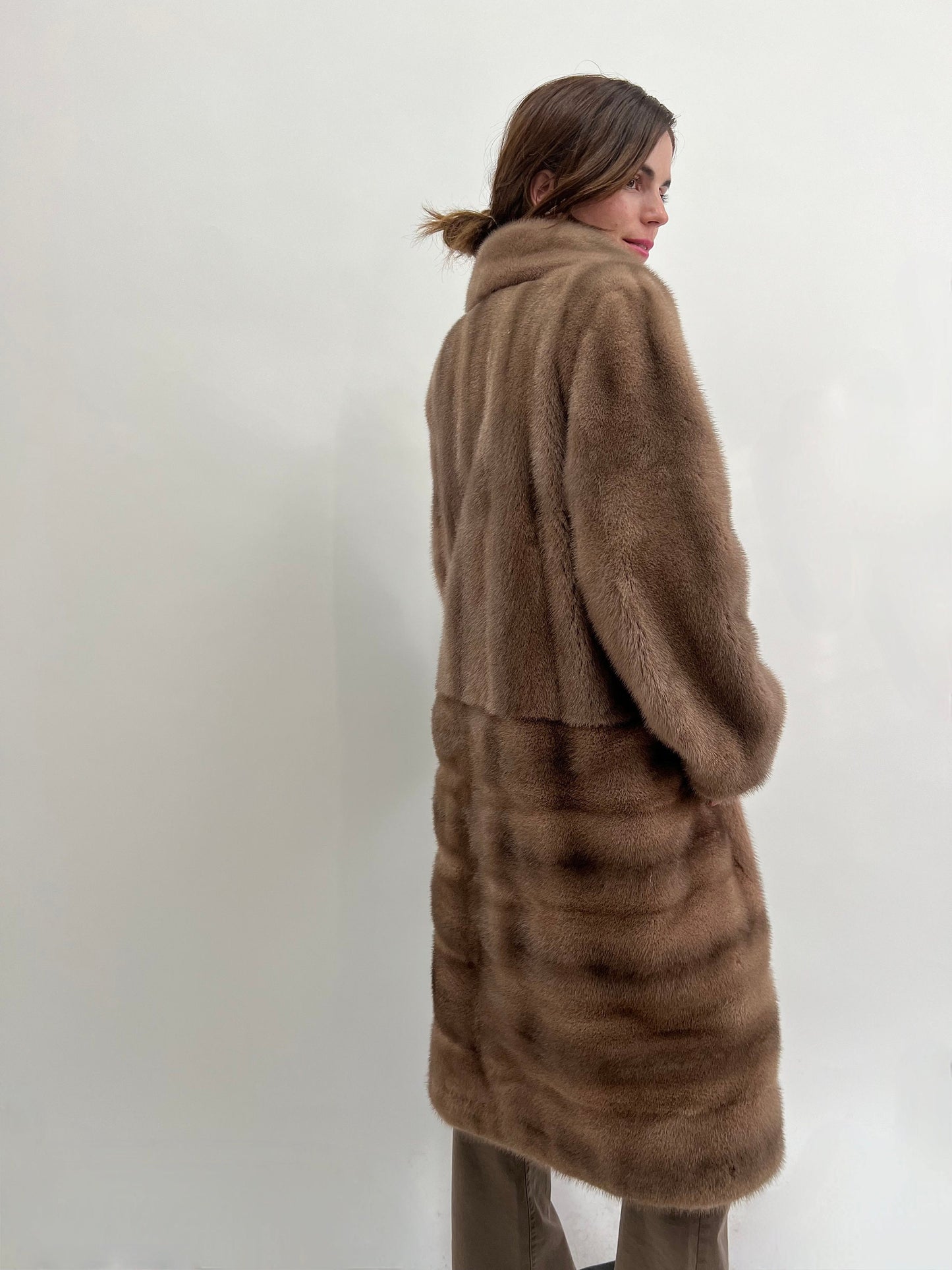 Cappuccino Mink Fur Long Coat, Saga Pelts, Plus Size L