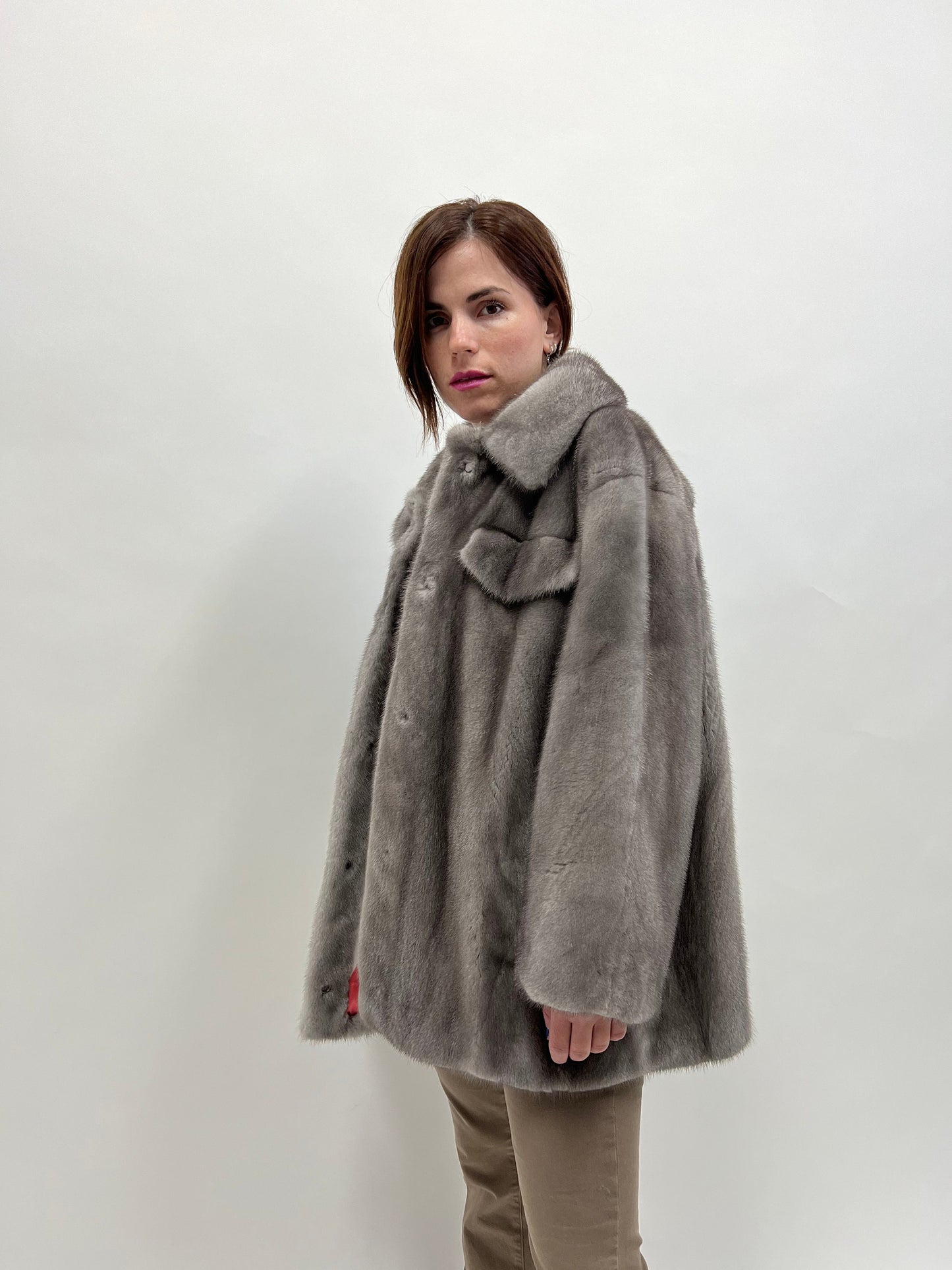 Blue Iris Mink Fur Over-Shirt Coat: Boxy Style, Pockets