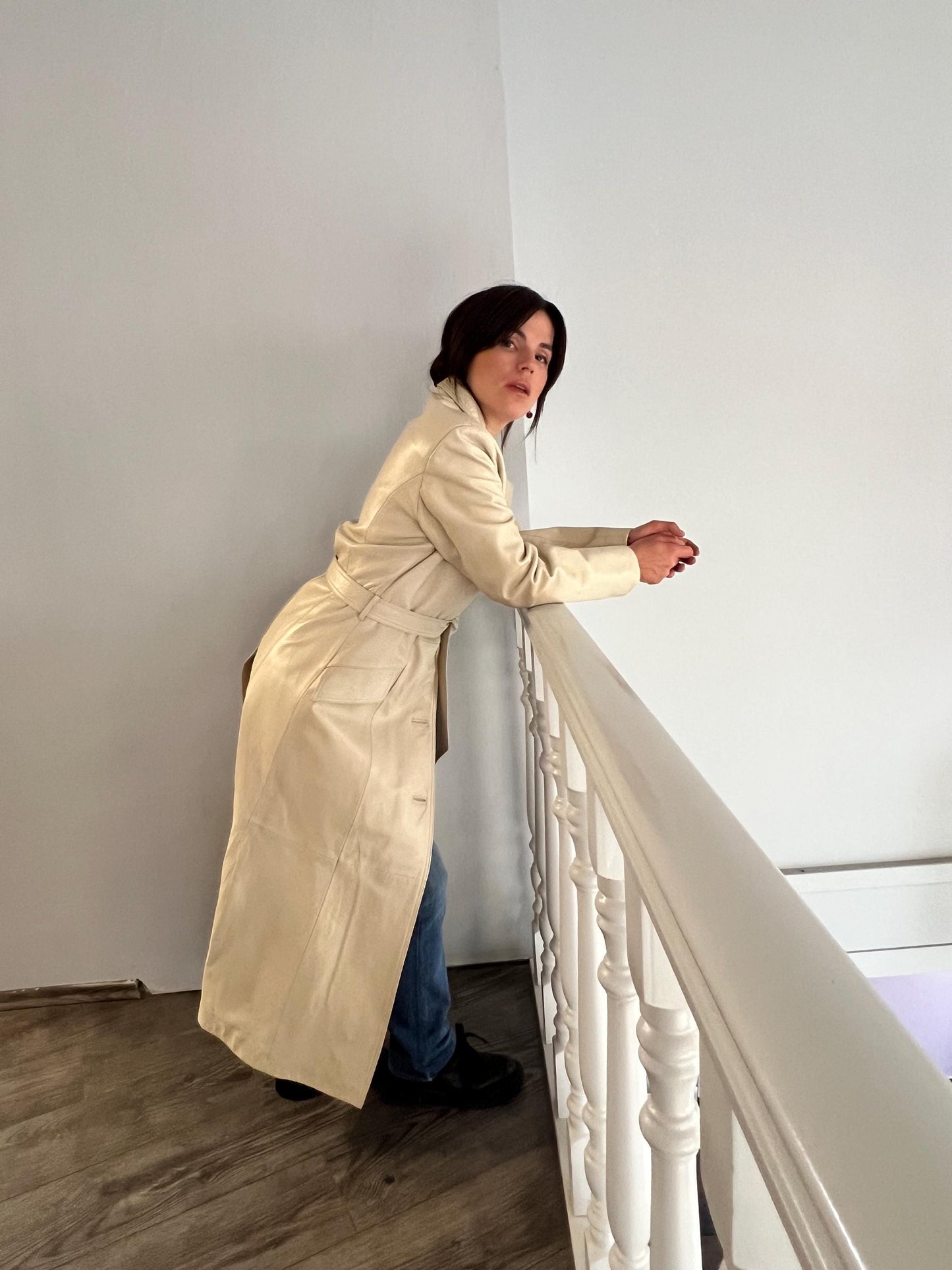 Handmade Nappa battery Lamb Leather Coat: Genuine Camel Leather, Tie Wrap