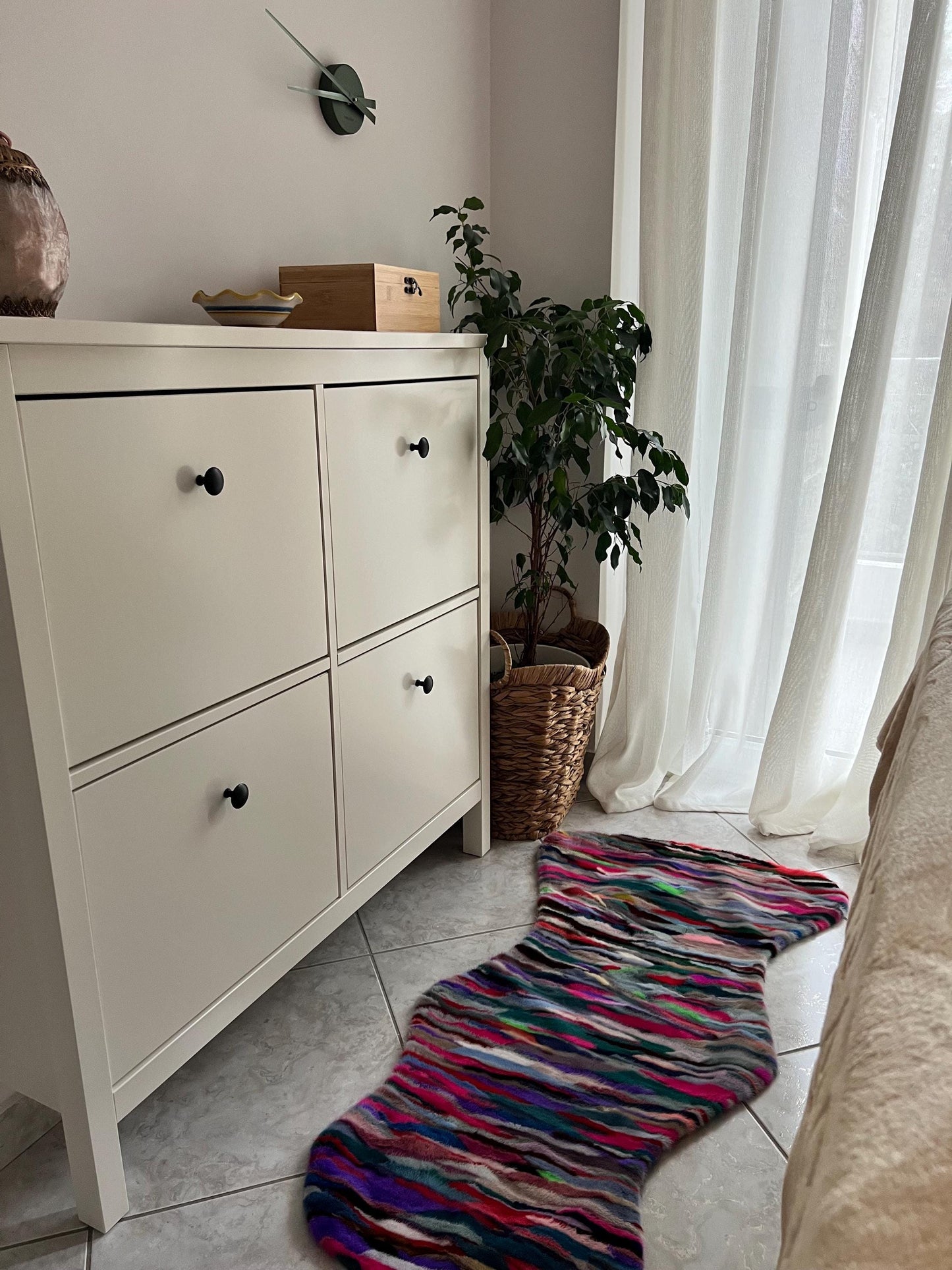 Multicolor Mink Fur Throw: Boho Deco Armchair Rug