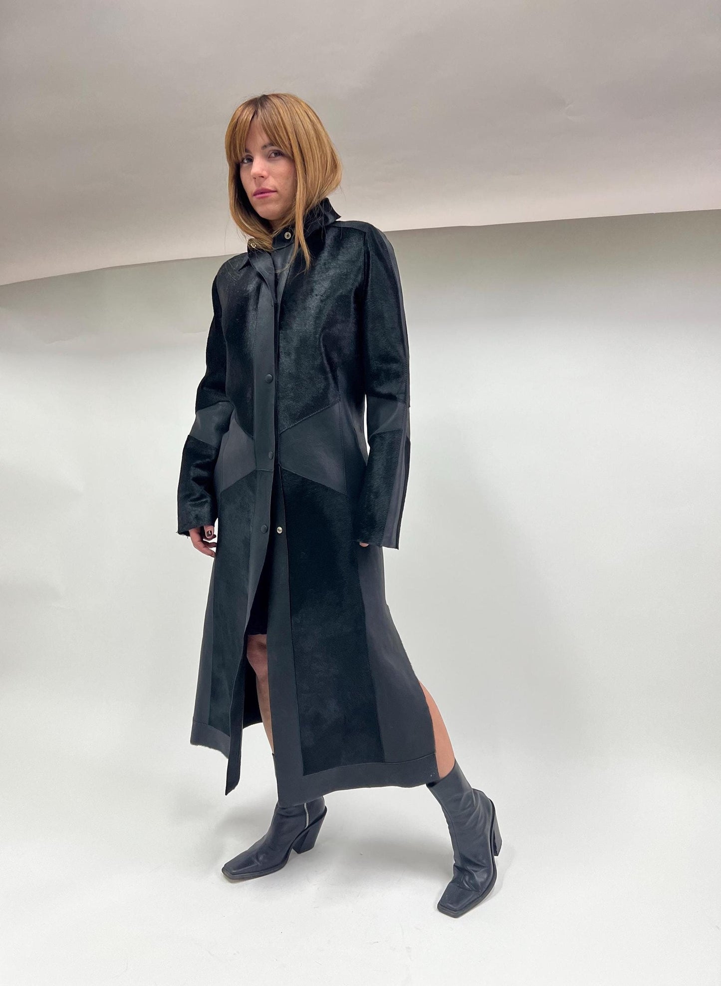 Genuine Hair-On Calf Leather Coat - Handmade Transitional Jacket