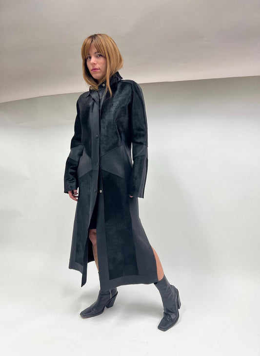 Genuine Hair-On Calf Leather Coat - Handmade Transitional Jacket